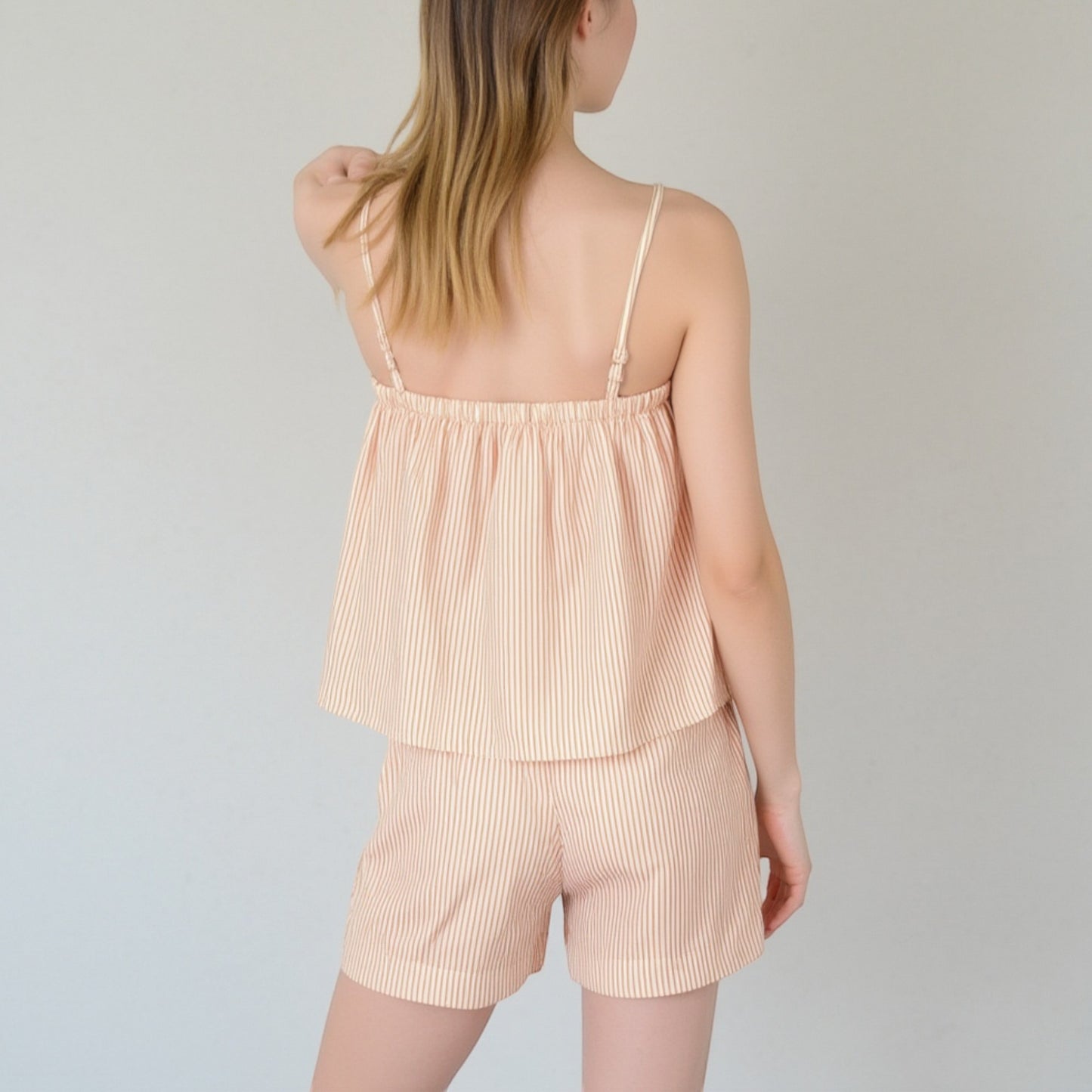 Anna-Kaci Lounge Women's Striped Pajama Set with Ruffle Trim Cami Top and Relaxed Fit Shorts