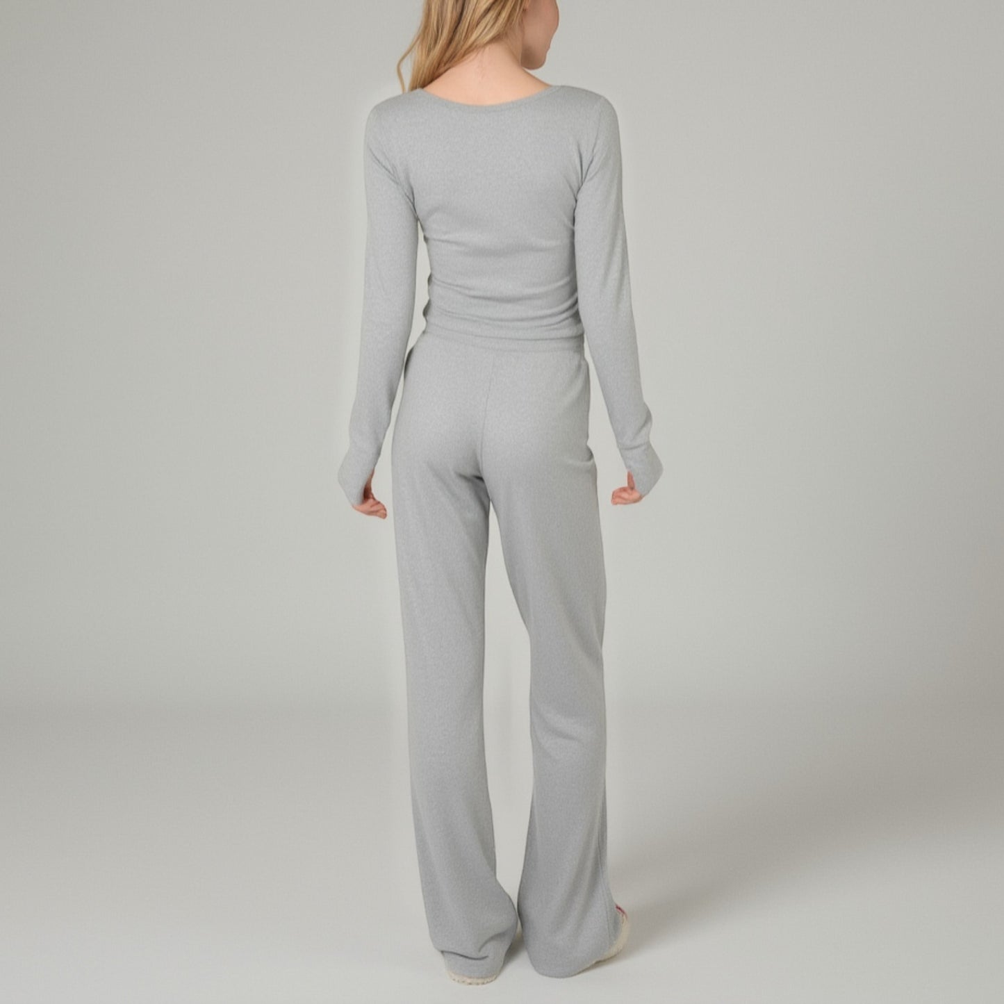 Anna-Kaci Lounge Women's Lace Trim Long Sleeve Lounge Top and Jogger Pants Pajama Set with Drawstring Waist