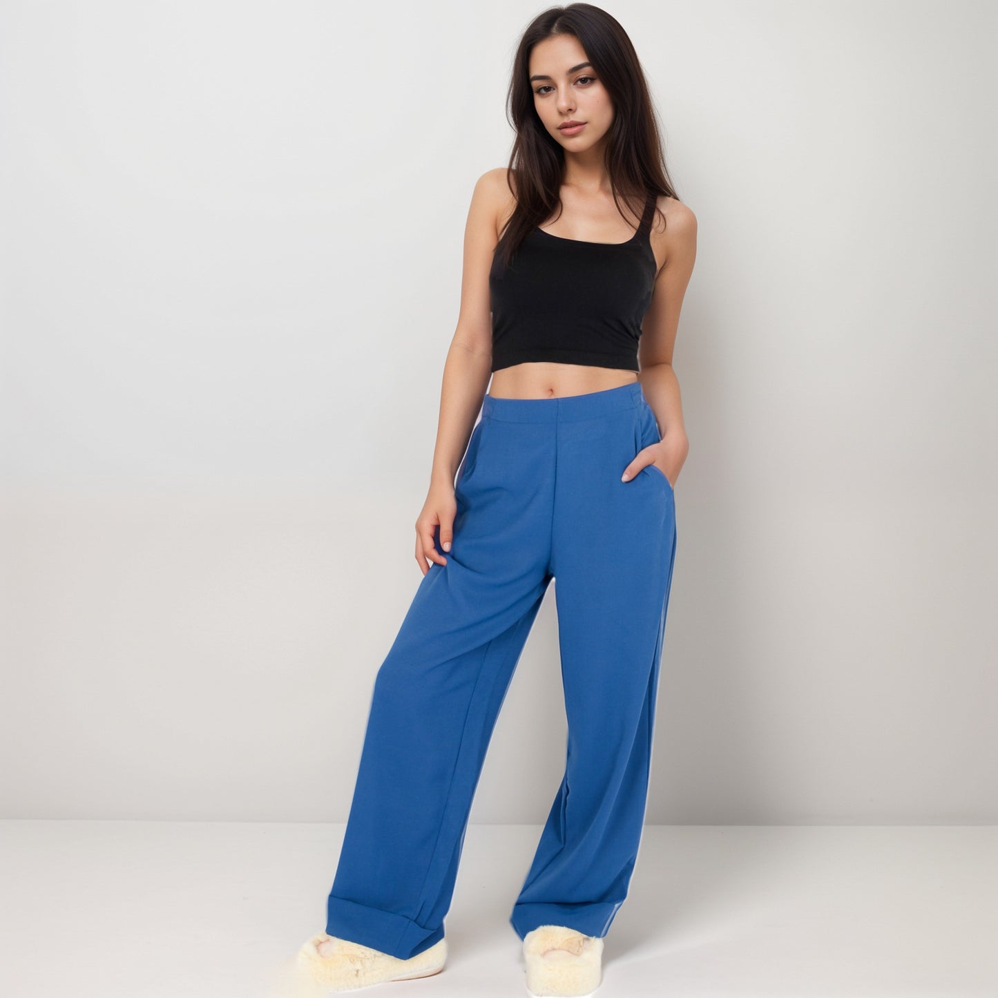 Anna-Kaci Women's Vertical Red Stripe Wide Leg Pants with High Rise Waistband Relaxed Fit and Full-Length Flowing Silhouette