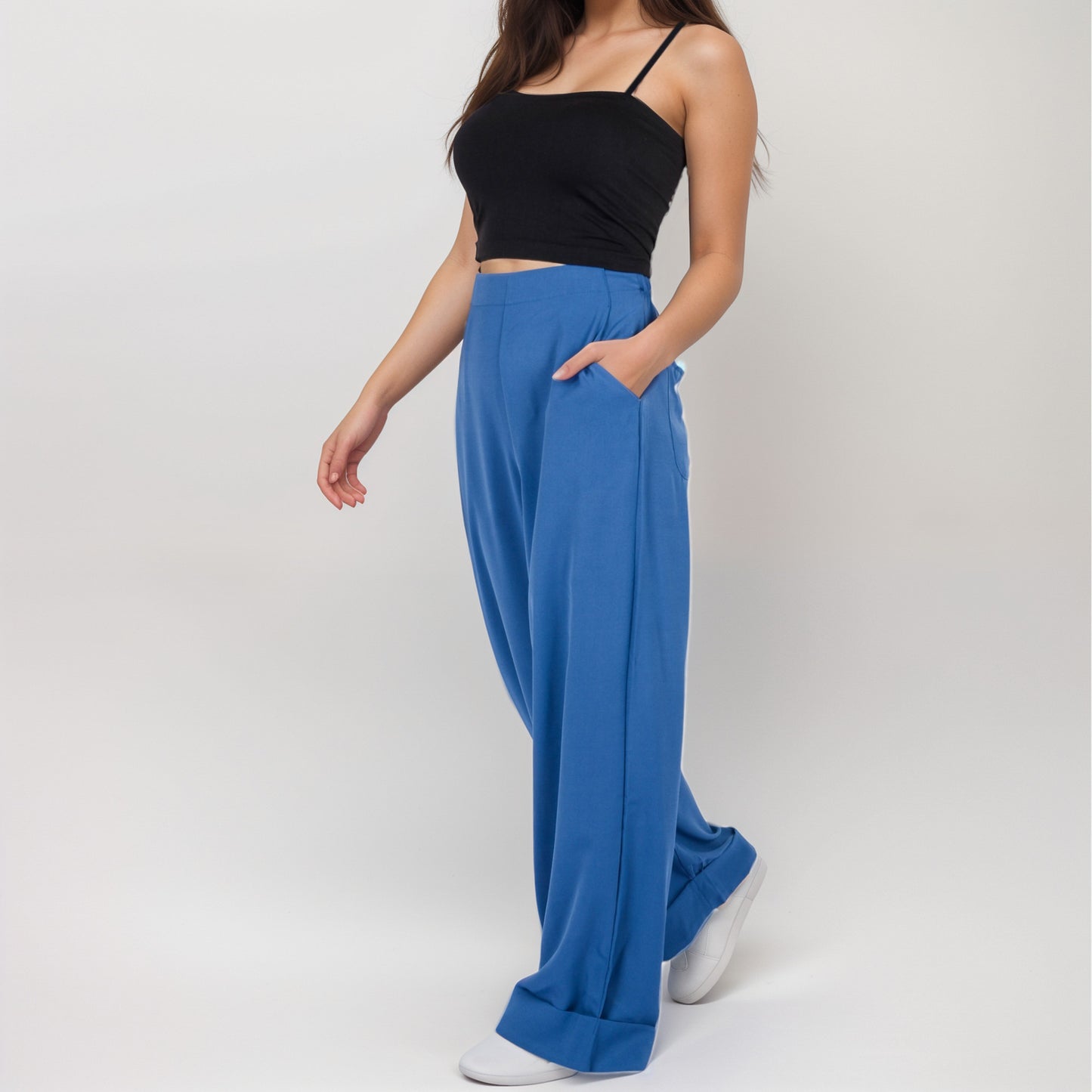 Anna-Kaci Women's Vertical Red Stripe Wide Leg Pants with High Rise Waistband Relaxed Fit and Full-Length Flowing Silhouette