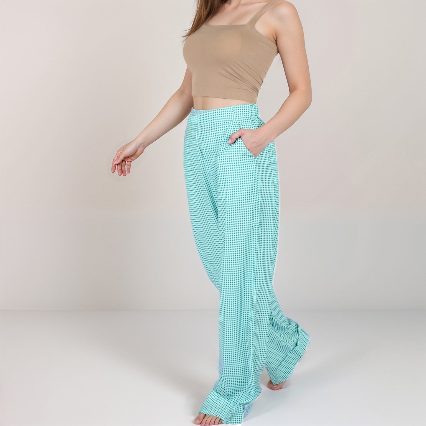 Anna-Kaci Women's Vertical Red Stripe Wide Leg Pants with High Rise Waistband Relaxed Fit and Full-Length Flowing Silhouette