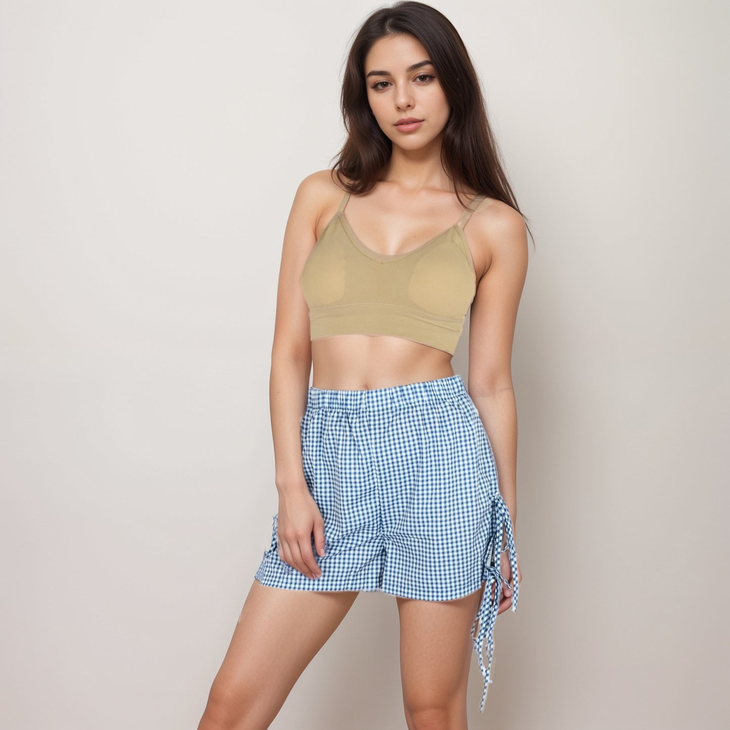Anna-Kaci Women's Gingham Lounge Shorts with Elastic Waistband Adjustable Side Tie Details and Relaxed Casual Fit