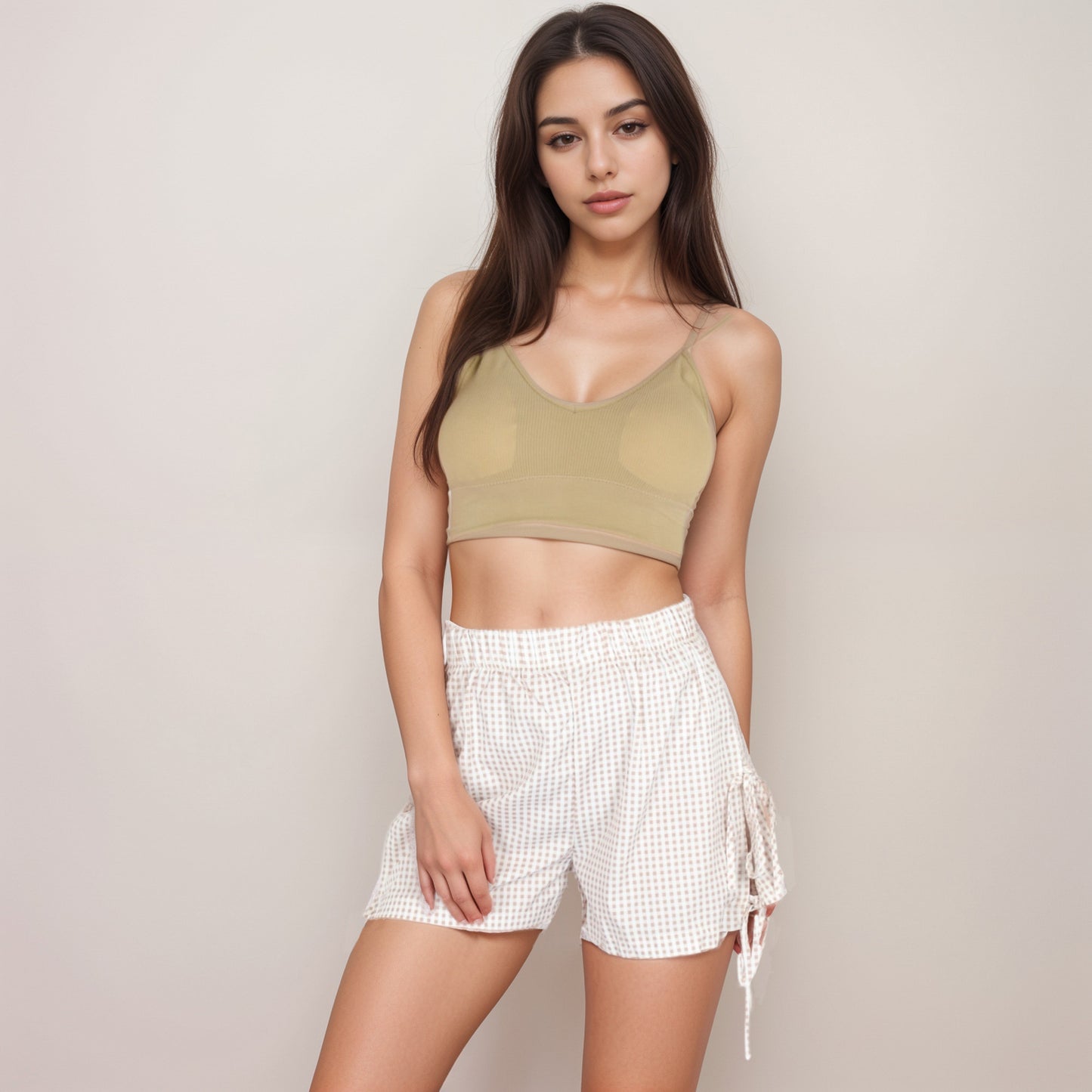 Anna-Kaci Women's Gingham Lounge Shorts with Elastic Waistband Adjustable Side Tie Details and Relaxed Casual Fit
