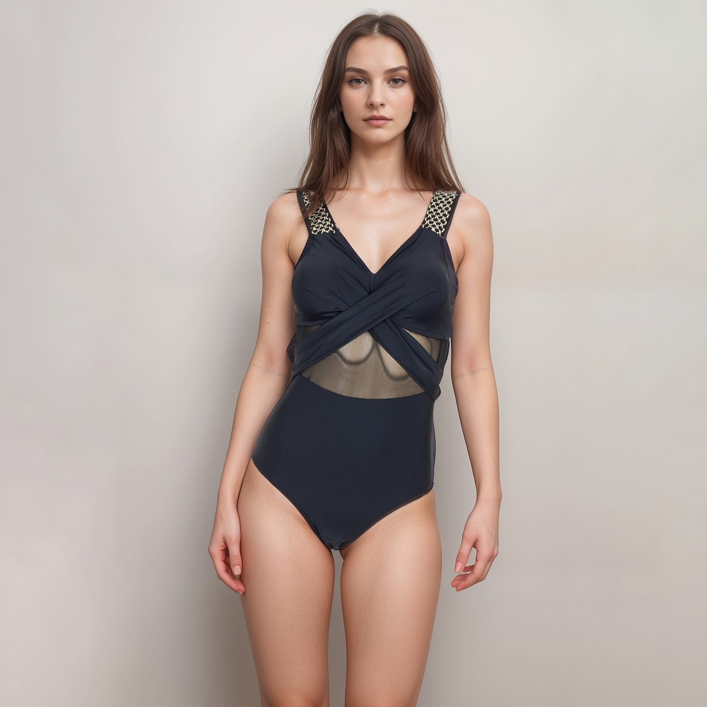 Anna-Kaci Swim Women's One Piece Swimsuit with Mesh Midsection Crisscross Front and Braided Detail Straps