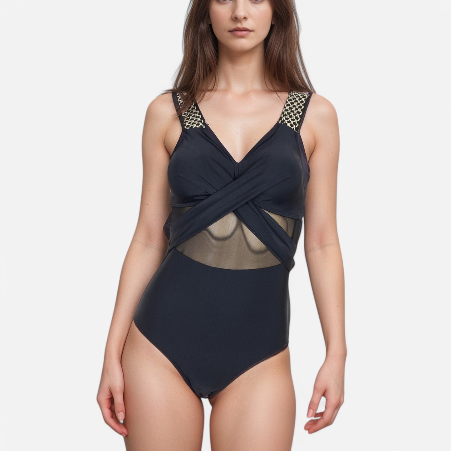 Anna-Kaci Swim Women's One Piece Swimsuit with Mesh Midsection Crisscross Front and Braided Detail Straps