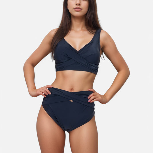 Anna-Kaci Swim Women's Crossover Bikini Set with Wide Strap Top and High Waist Twist Front Bottoms
