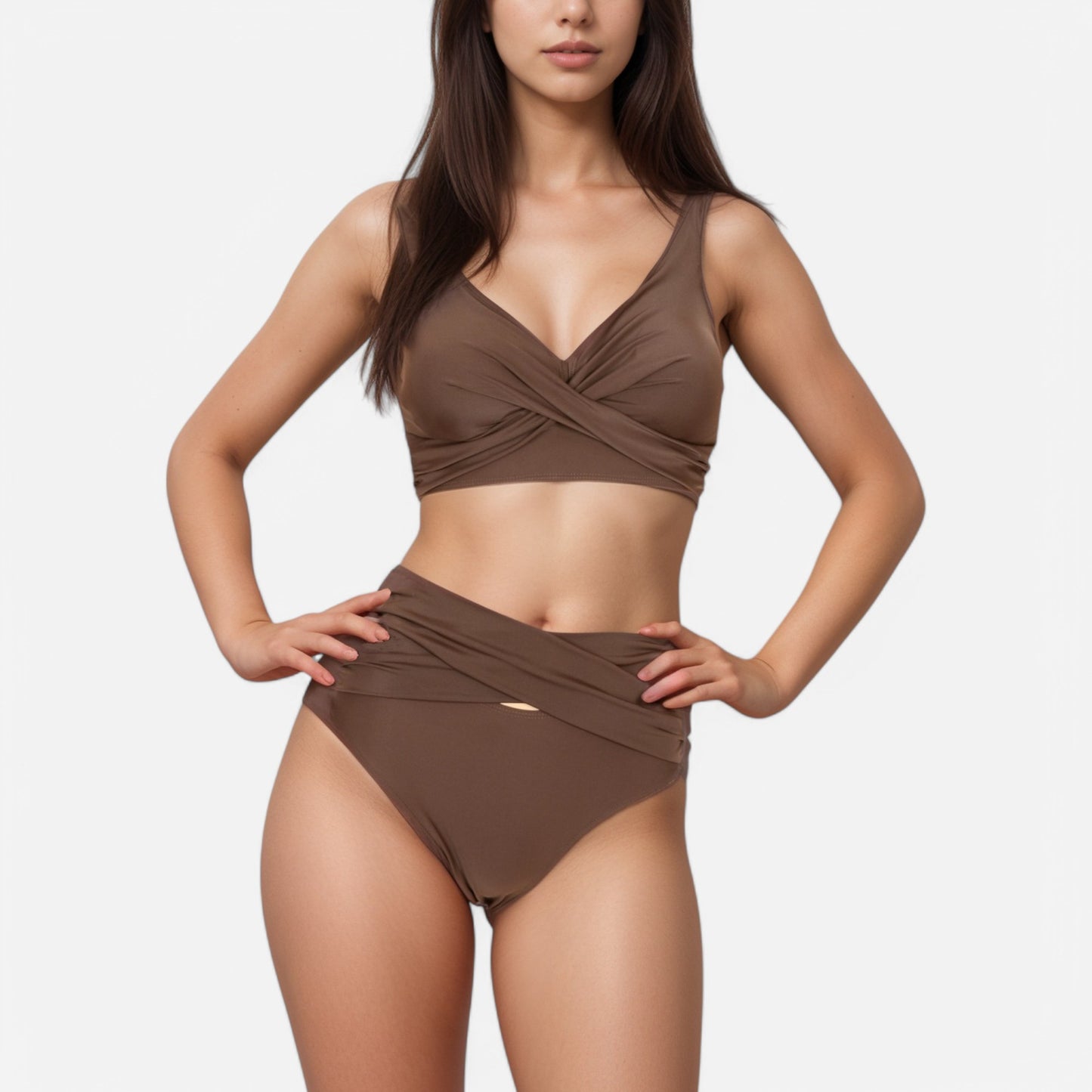 Anna-Kaci Swim Women's Crossover Bikini Set with Wide Strap Top and High Waist Twist Front Bottoms