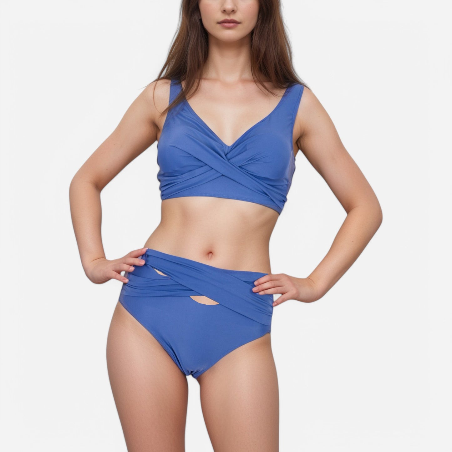 Anna-Kaci Swim Women's Crossover Bikini Set with Wide Strap Top and High Waist Twist Front Bottoms