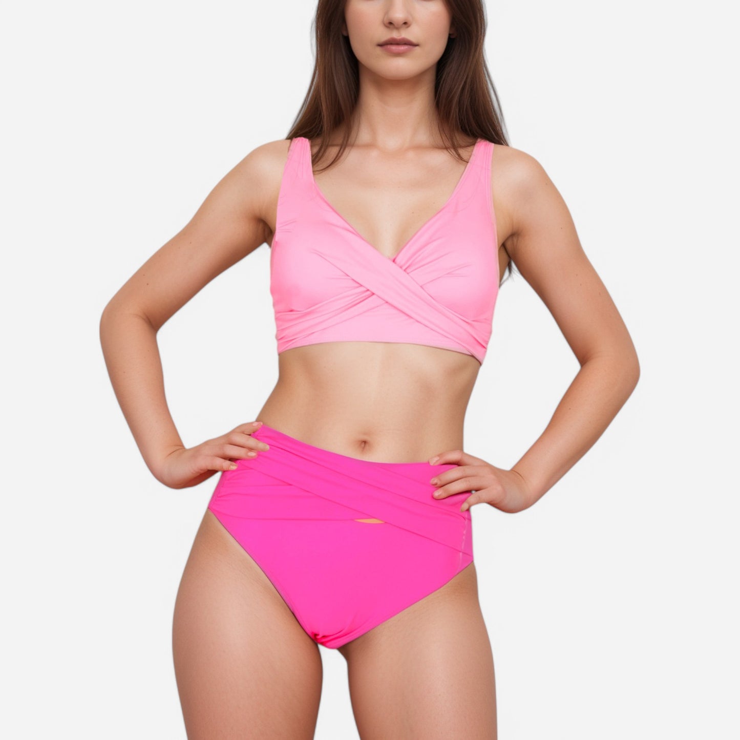 Anna-Kaci Swim Women's Crossover Bikini Set with Wide Strap Top and High Waist Twist Front Bottoms