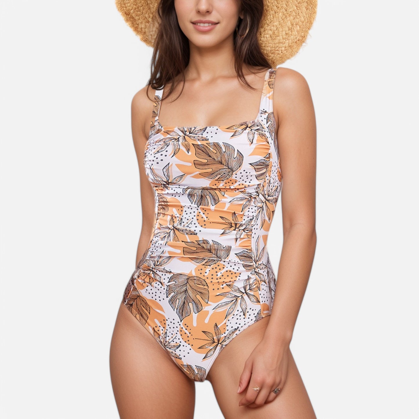 Anna-Kaci Swim Women's Floral Print One Piece Swimsuit with Ruched Bodice and Wide Adjustable Straps