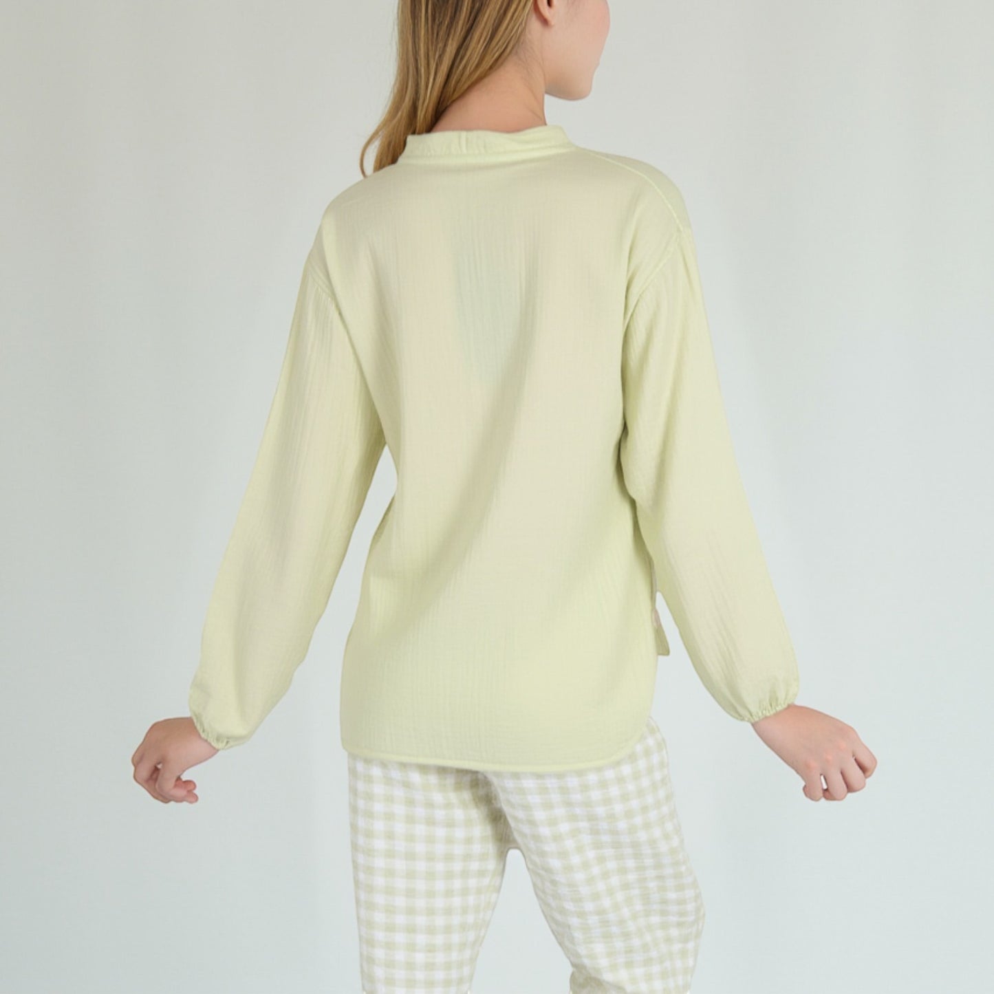 Anna-Kaci Women's Woven Pajama Set with Long Sleeve Button-Up Top Elastic Cuff Sleeves and Relaxed Gingham Print Lounge Pants
