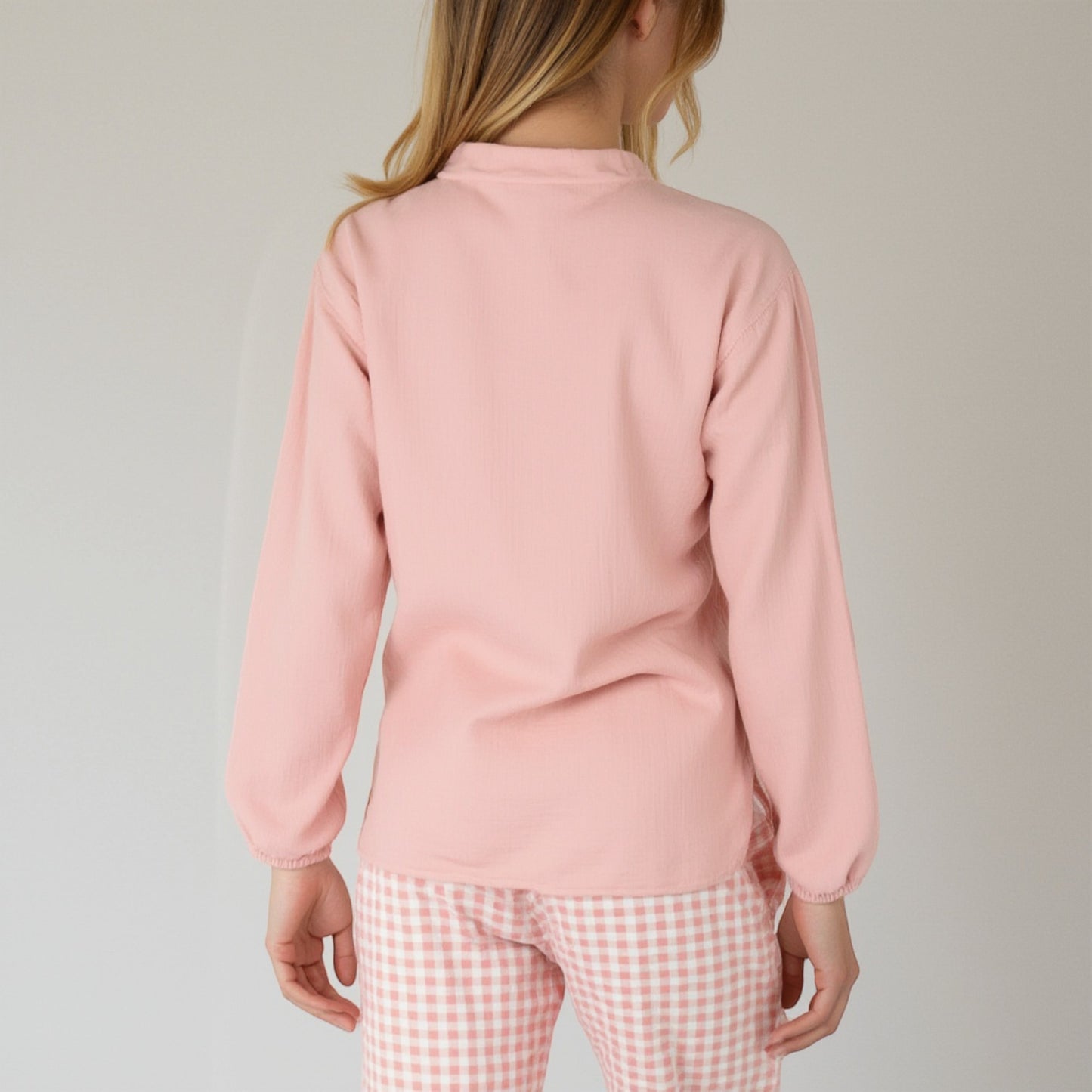Anna-Kaci Women's Woven Pajama Set with Long Sleeve Button-Up Top Elastic Cuff Sleeves and Relaxed Gingham Print Lounge Pants