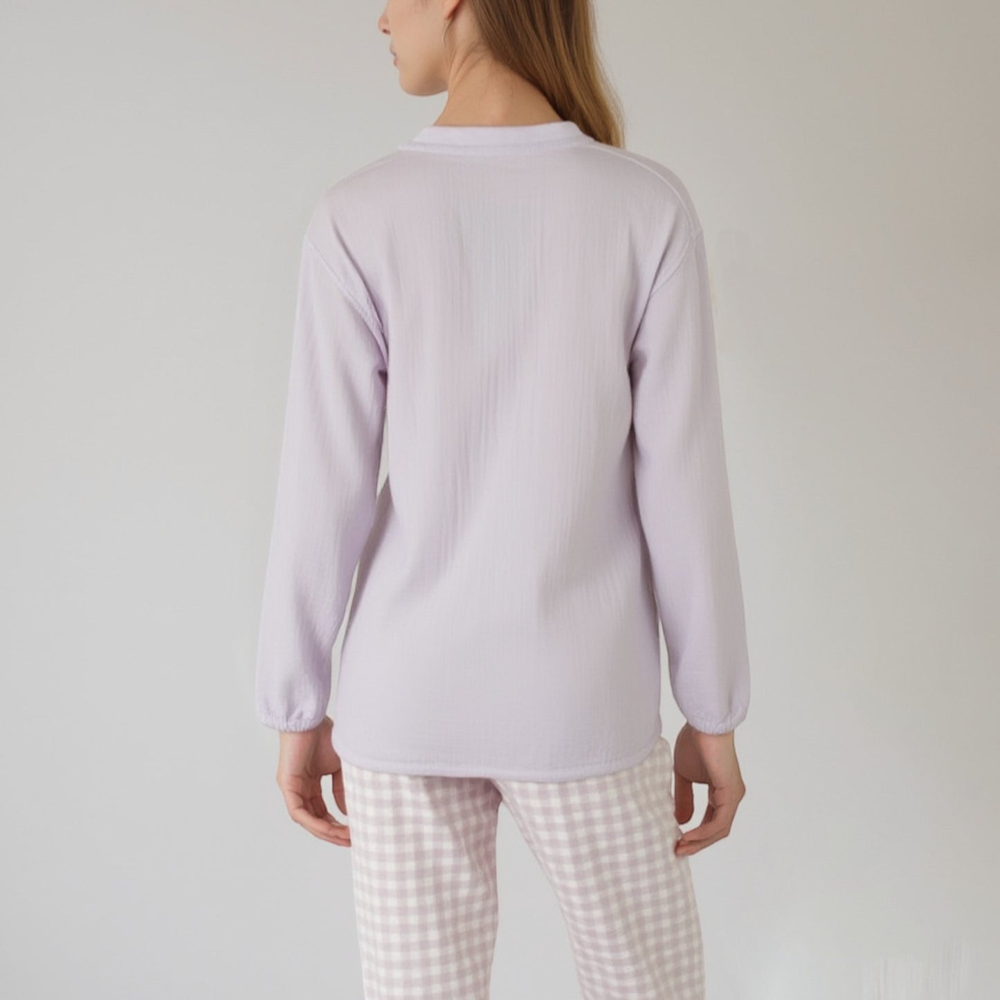 Anna-Kaci Women's Woven Pajama Set with Long Sleeve Button-Up Top Elastic Cuff Sleeves and Relaxed Gingham Print Lounge Pants