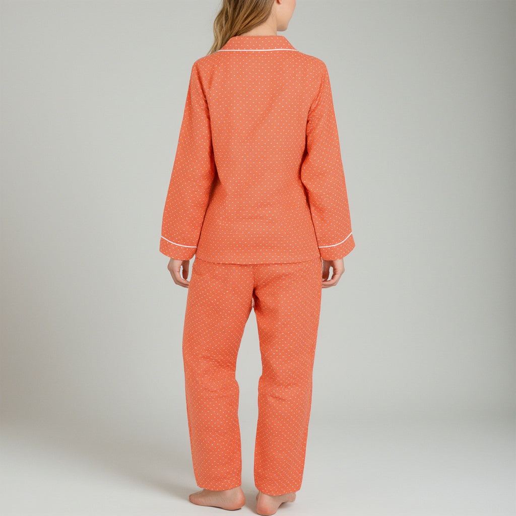 Anna-Kaci Women's Polka Dot Pajama Set with Long Sleeve Button-Up Top Contrast Piping and Relaxed Fit Matching Pants