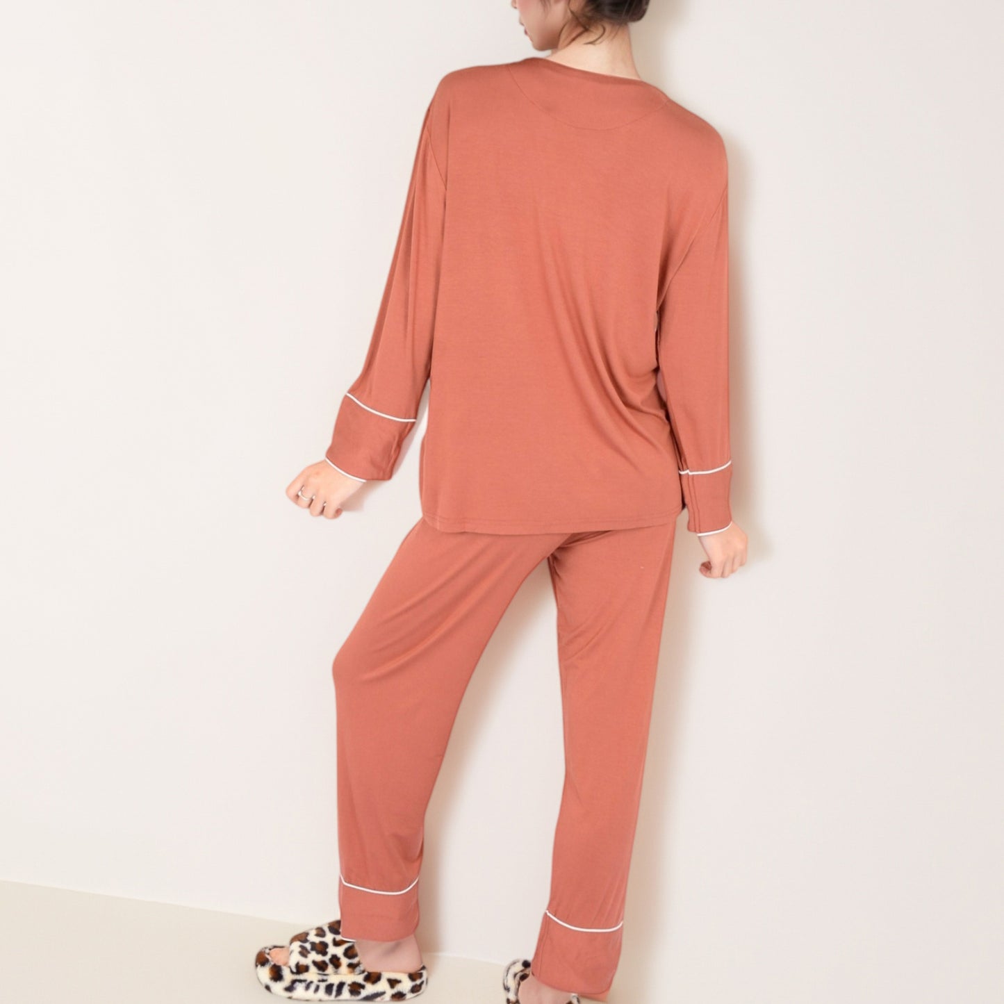 Anna-Kaci Lounge Women's Long Sleeve Button Front Pajama Set with Contrast Piping Trim