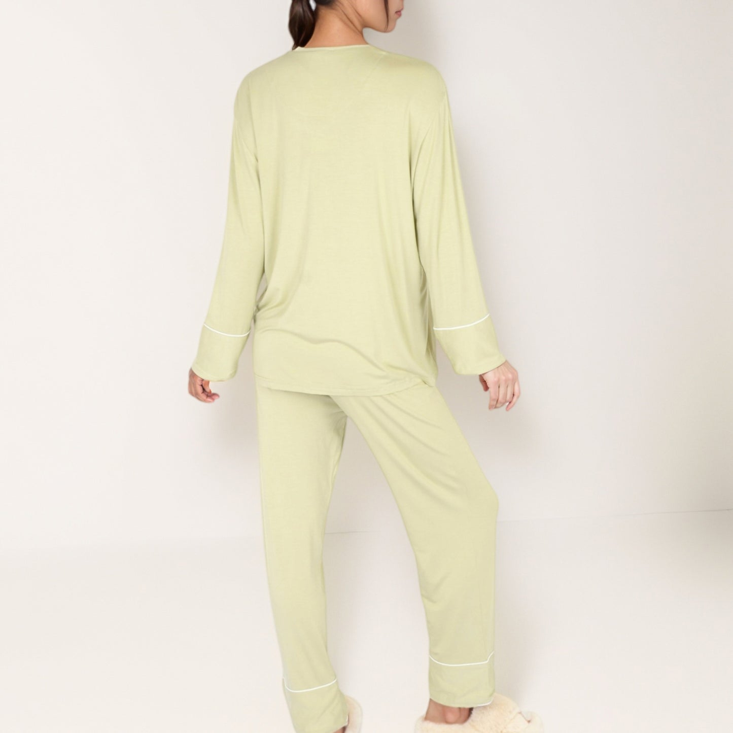 Anna-Kaci Lounge Women's Long Sleeve Button Front Pajama Set with Contrast Piping Trim