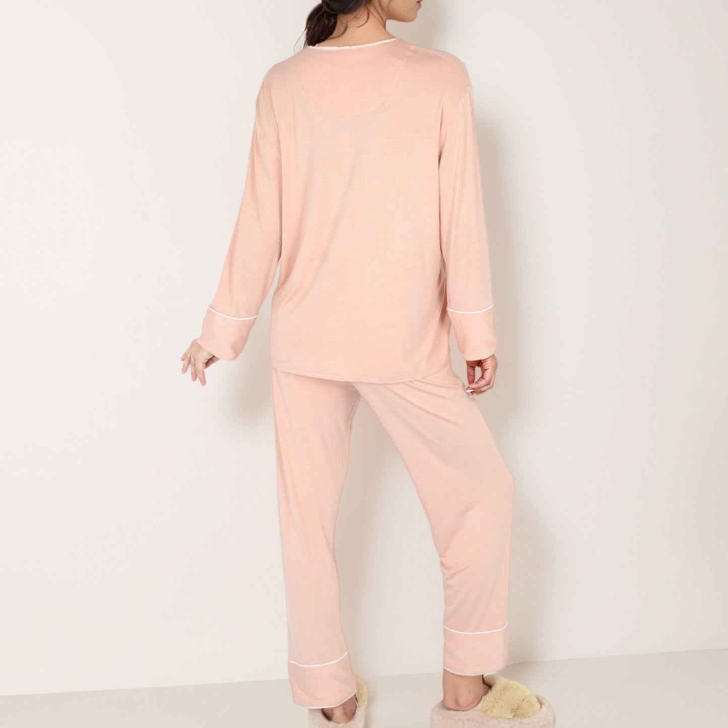 Anna-Kaci Lounge Women's Long Sleeve Button Front Pajama Set with Contrast Piping Trim