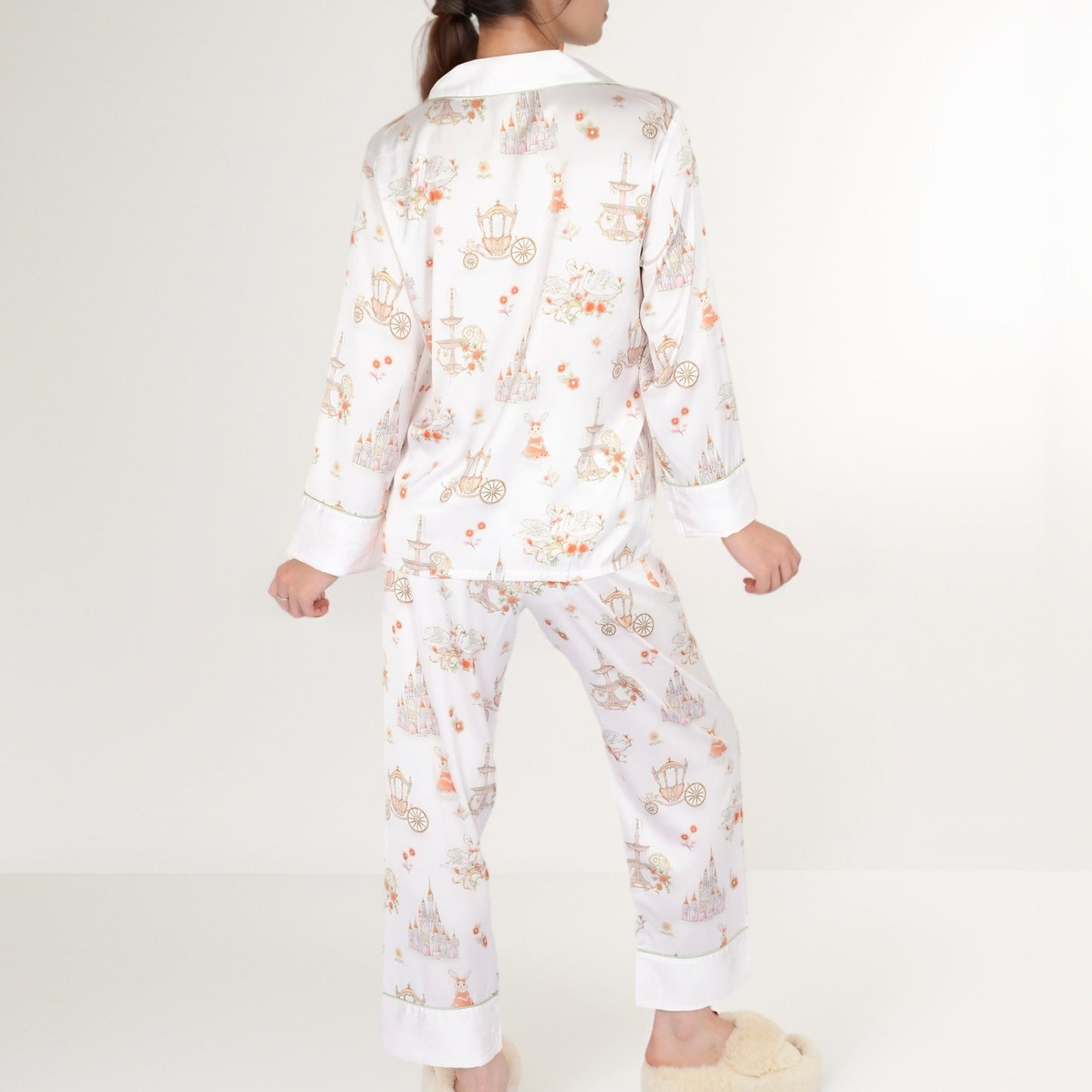 Anna-Kaci Women's Satin Floral Pajama Set with Long Sleeve Notched Collar Button-Up Top and Relaxed Fit Full-Length Pants