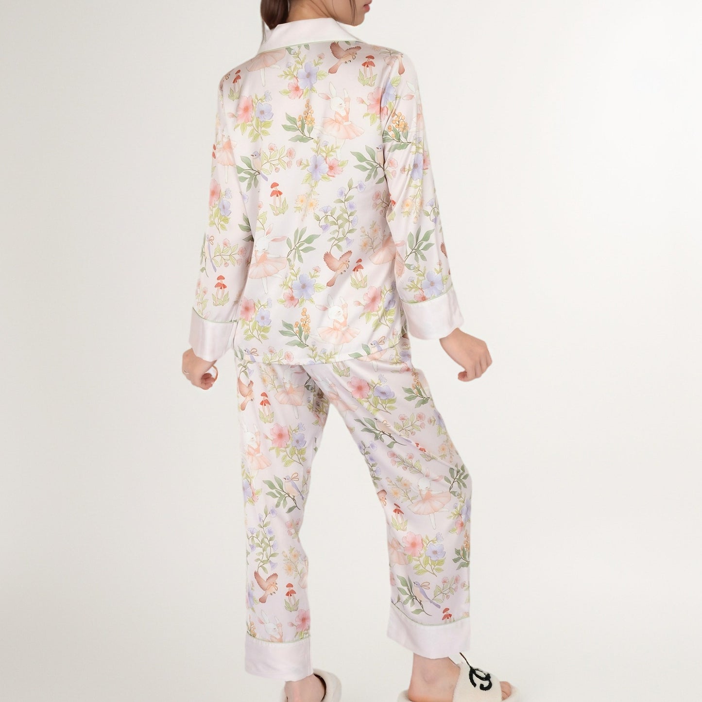 Anna-Kaci Women's Satin Floral Pajama Set with Long Sleeve Notched Collar Button-Up Top and Relaxed Fit Full-Length Pants