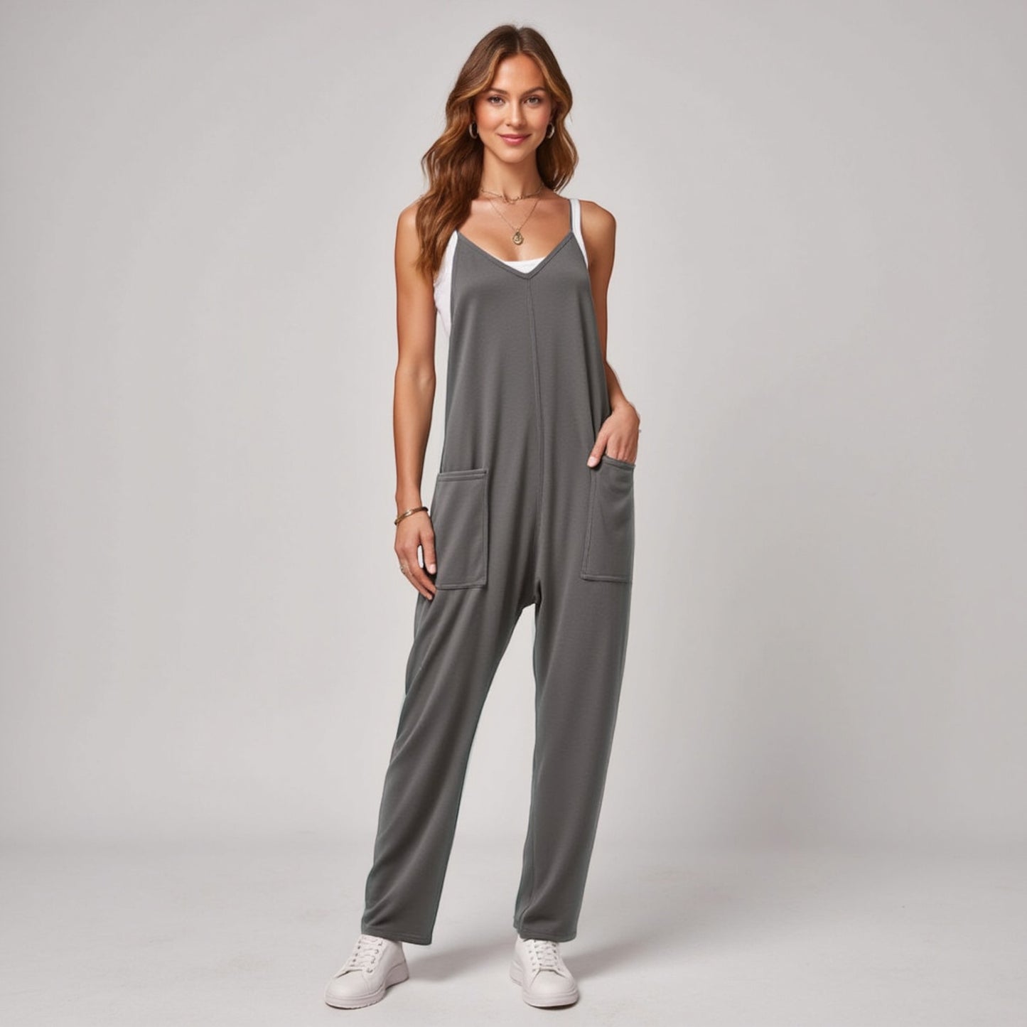 Anna-Kaci Women's Loose Fit Overalls with Adjustable Straps and Side Pockets
