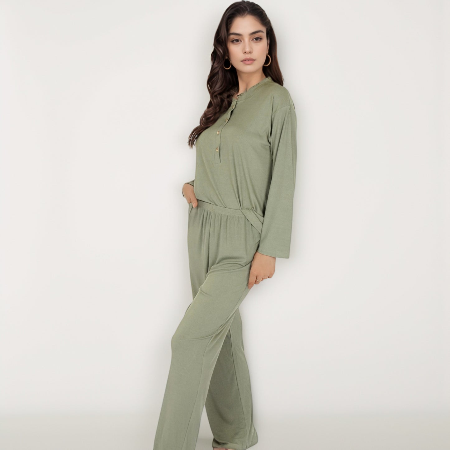 Anna-Kaci Women's Henley Pajama Set with Long Sleeve Button-Front Top Relaxed Fit and Full-Length Stretch Lounge Pants