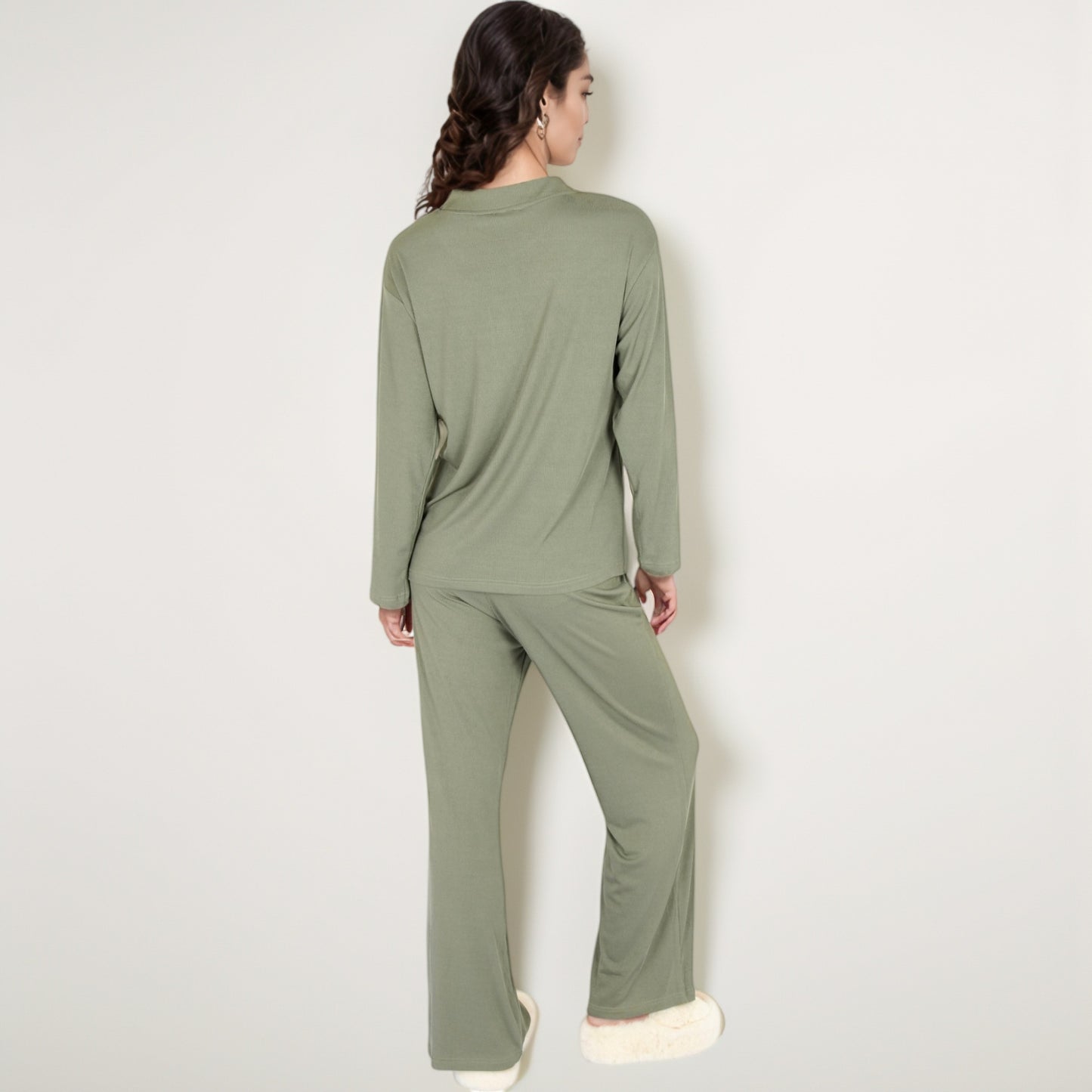 Anna-Kaci Women's Henley Pajama Set with Long Sleeve Button-Front Top Relaxed Fit and Full-Length Stretch Lounge Pants