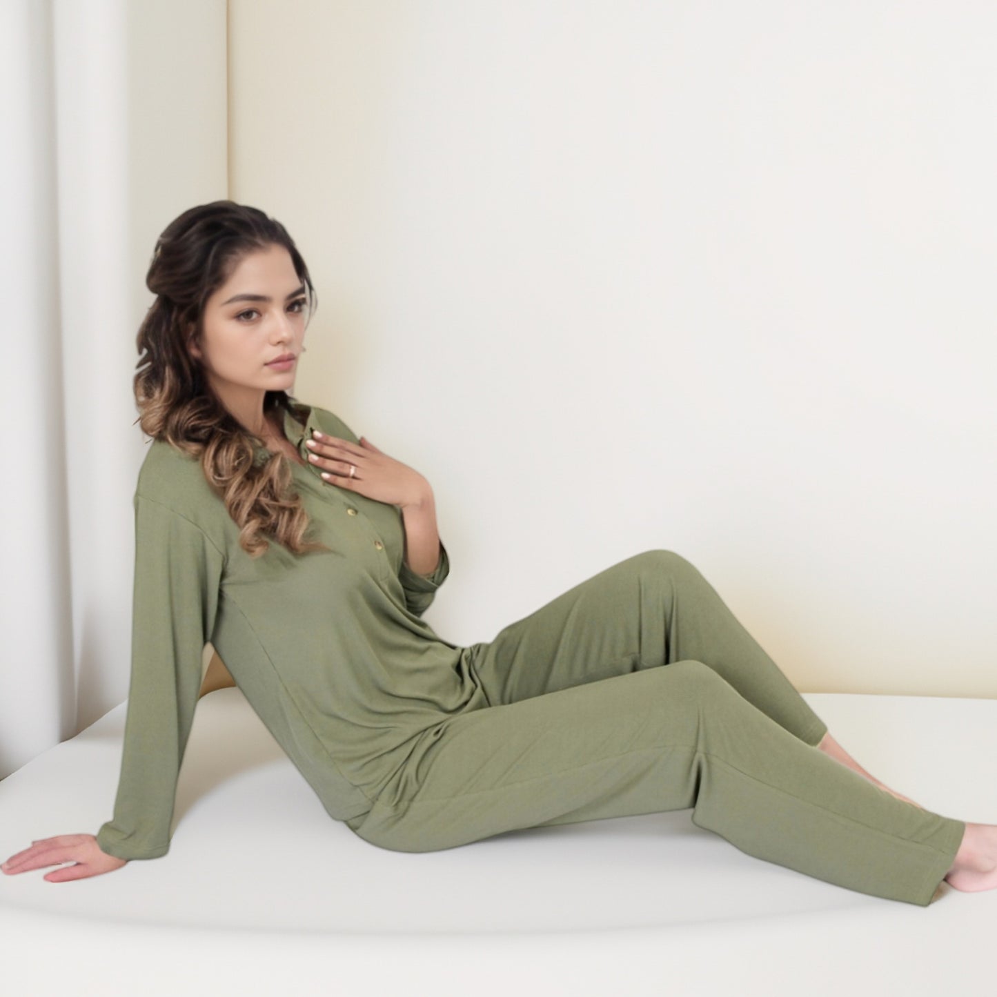 Anna-Kaci Women's Henley Pajama Set with Long Sleeve Button-Front Top Relaxed Fit and Full-Length Stretch Lounge Pants