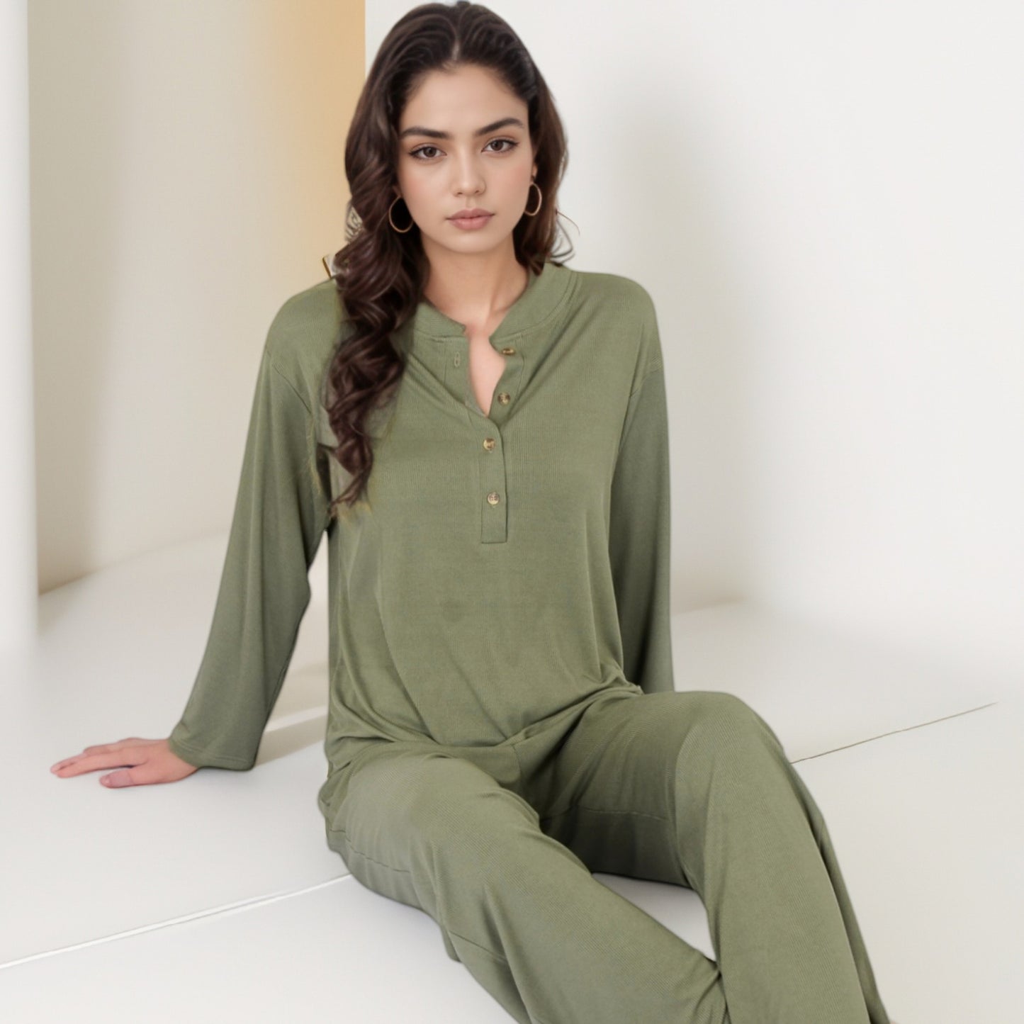Anna-Kaci Women's Henley Pajama Set with Long Sleeve Button-Front Top Relaxed Fit and Full-Length Stretch Lounge Pants