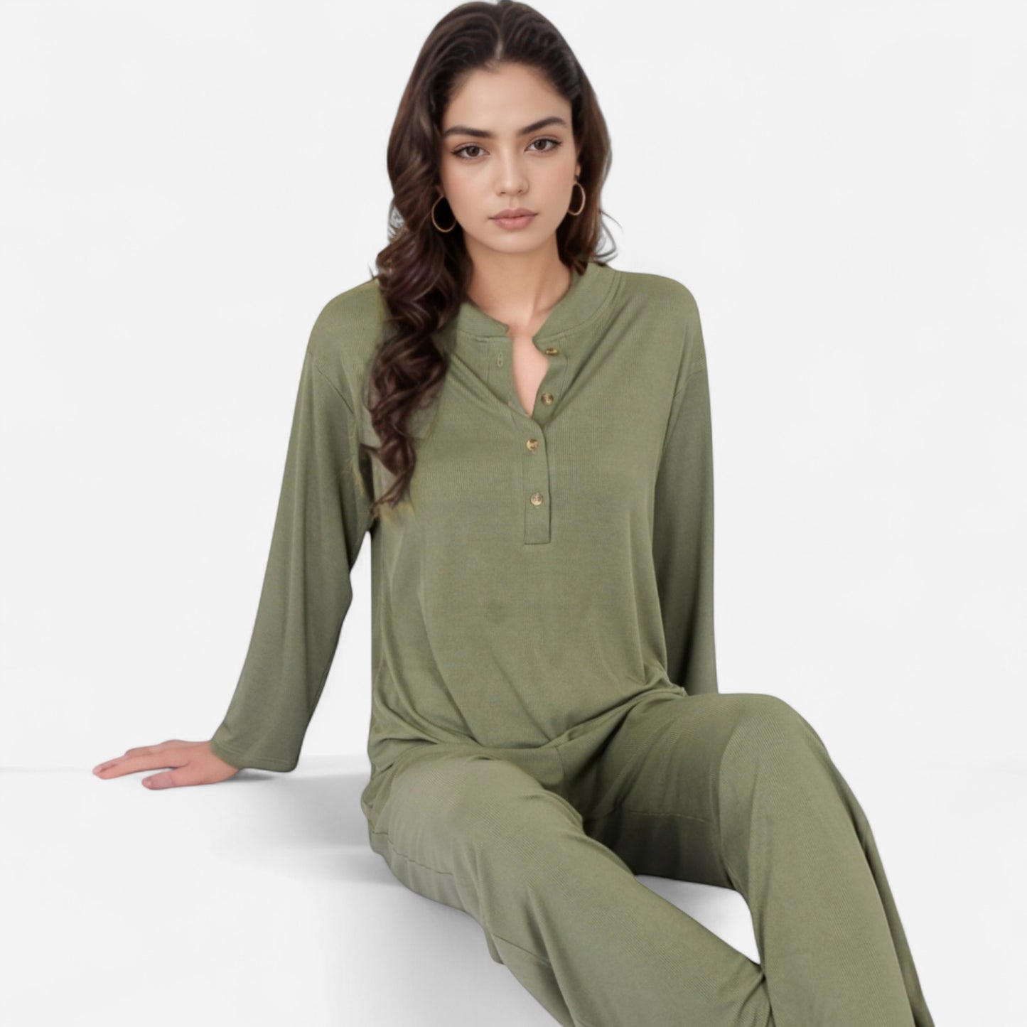 Anna-Kaci Women's Henley Pajama Set with Long Sleeve Button-Front Top Relaxed Fit and Full-Length Stretch Lounge Pants