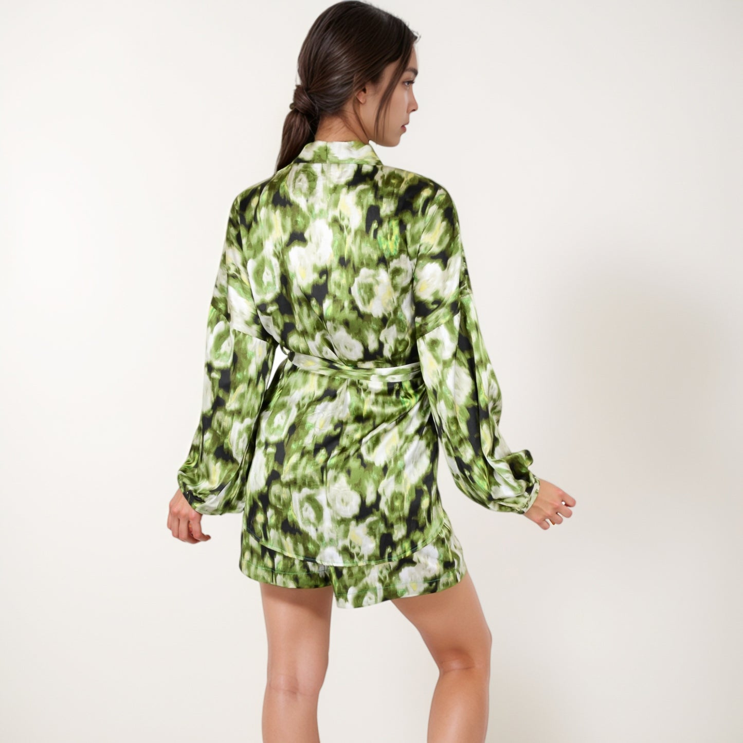 Anna-Kaci Lounge Women's Printed Satin Robe with Tie Waist and Flowing Sleeves