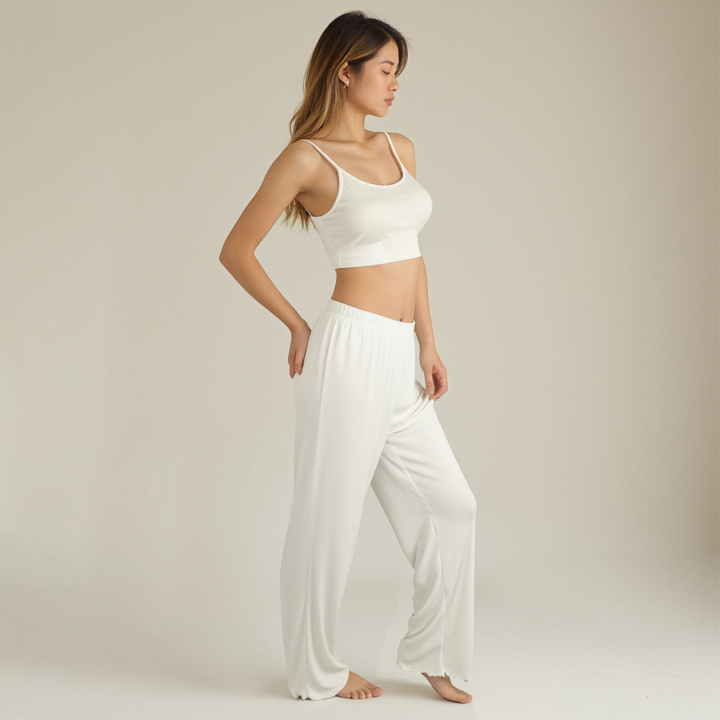 Anna-Kaci Lounge Women's Ribbed Knit Set with Soft Bra and Elastic Waistband Pants