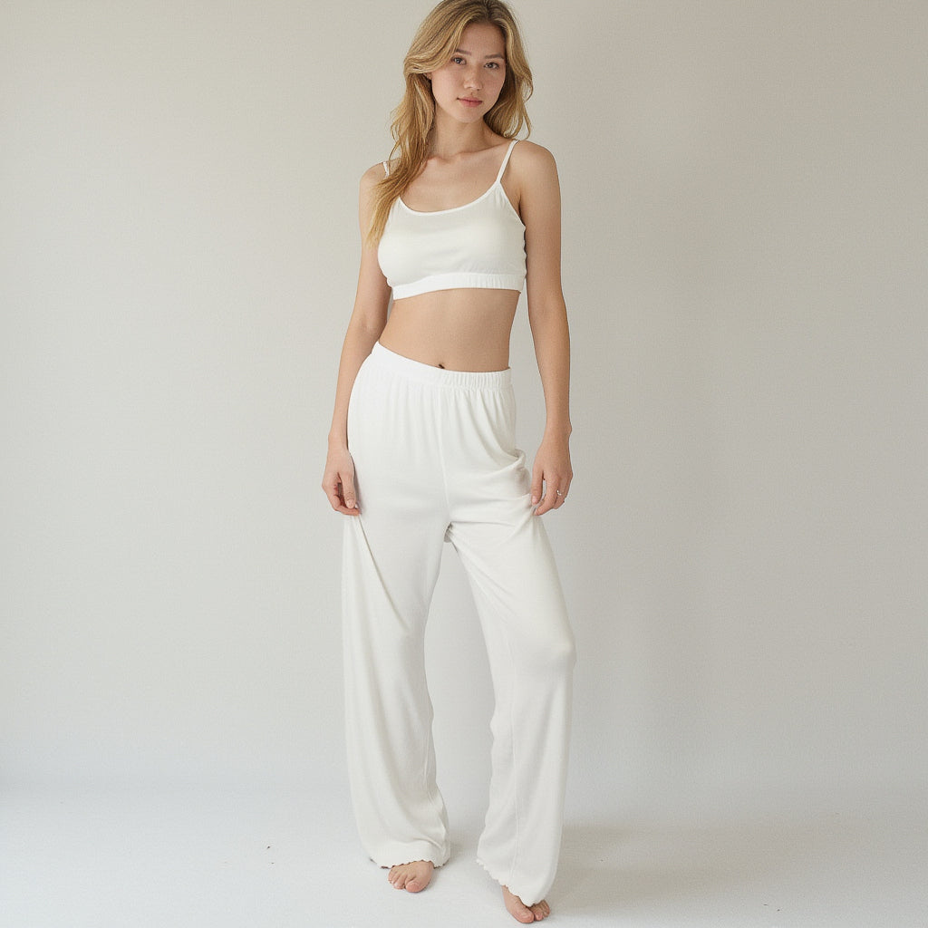 Anna-Kaci Lounge Women's Ribbed Knit Set with Soft Bra and Elastic Waistband Pants