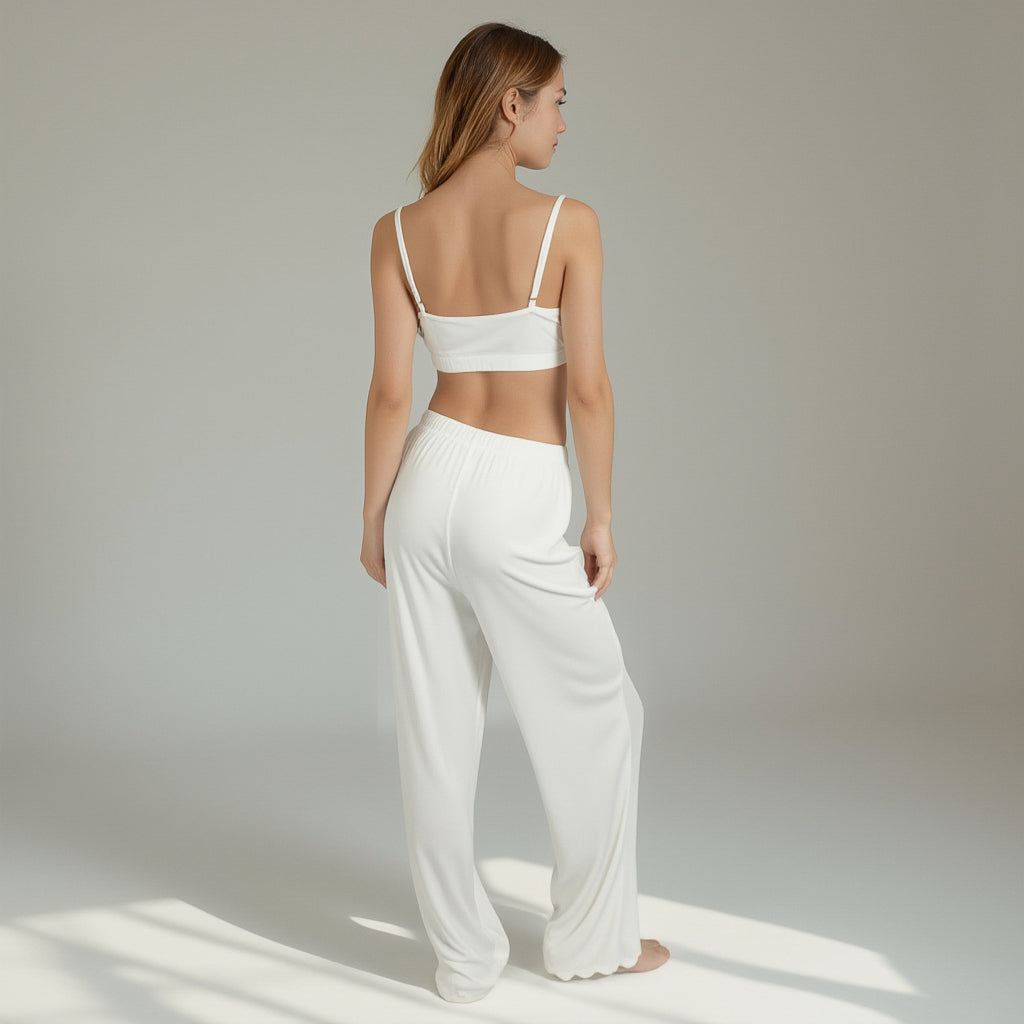 Anna-Kaci Lounge Women's Ribbed Knit Set with Soft Bra and Elastic Waistband Pants