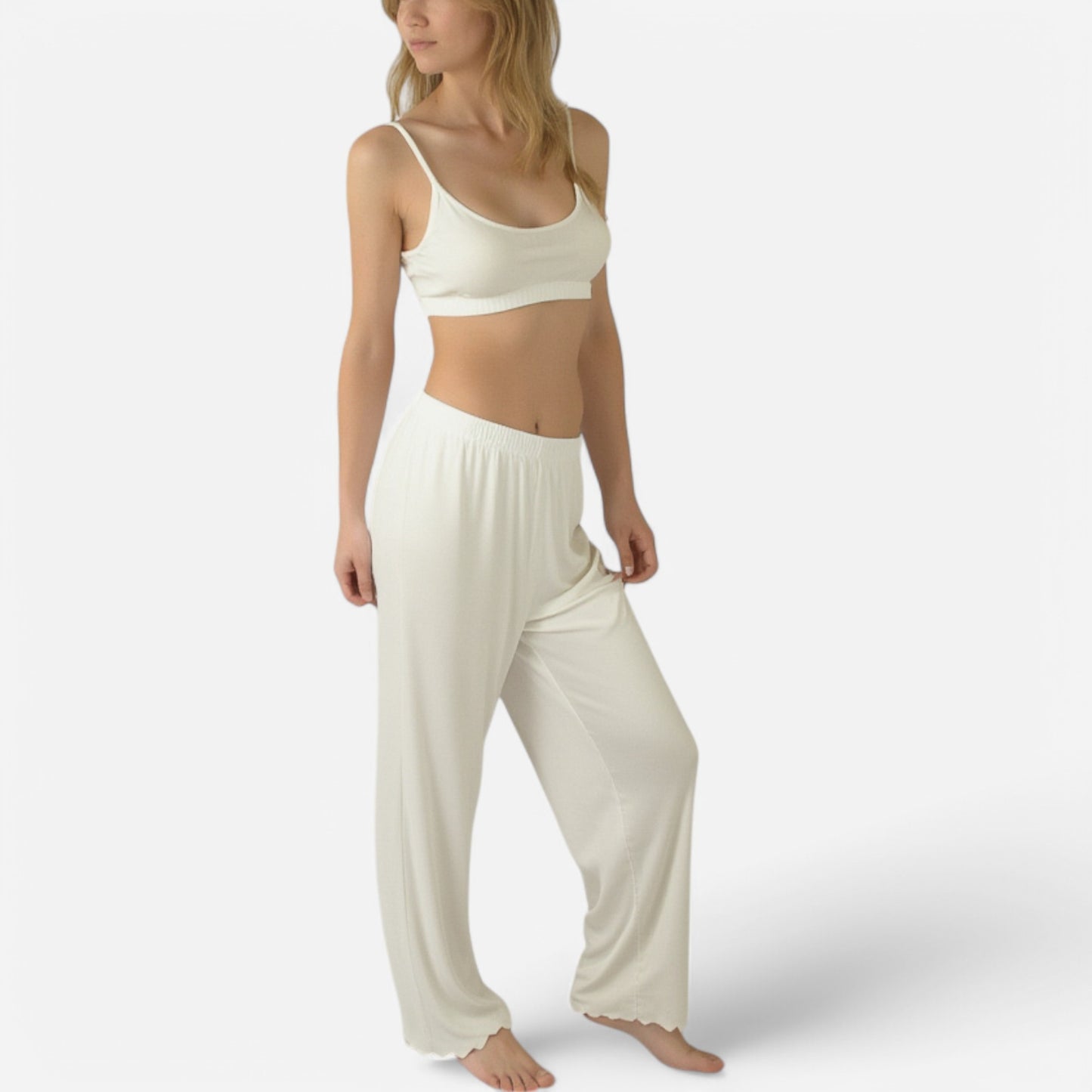 Anna-Kaci Lounge Women's Ribbed Knit Set with Soft Bra and Elastic Waistband Pants