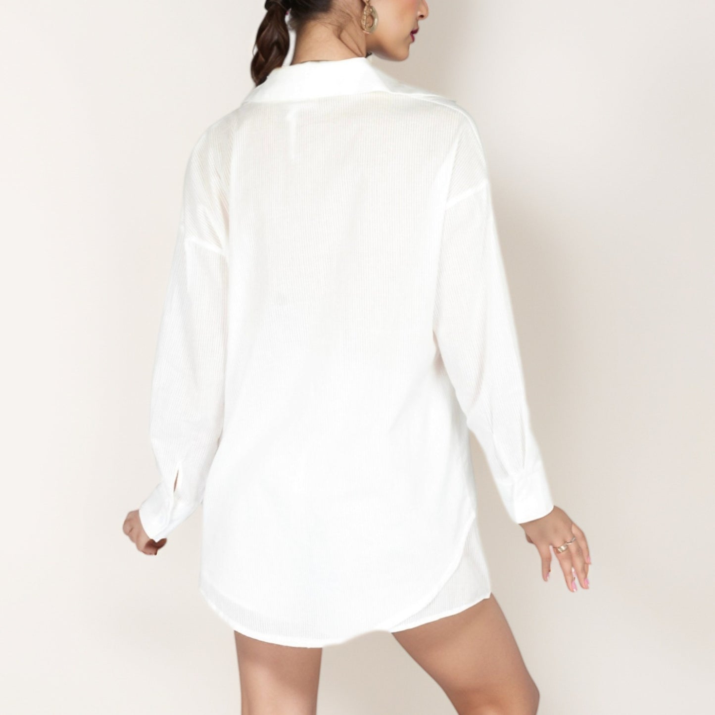Anna-Kaci Lounge Women's 3-Piece Matching Set with Oversized Button-Up Shirt, Drawstring Shorts, and Triangle Top