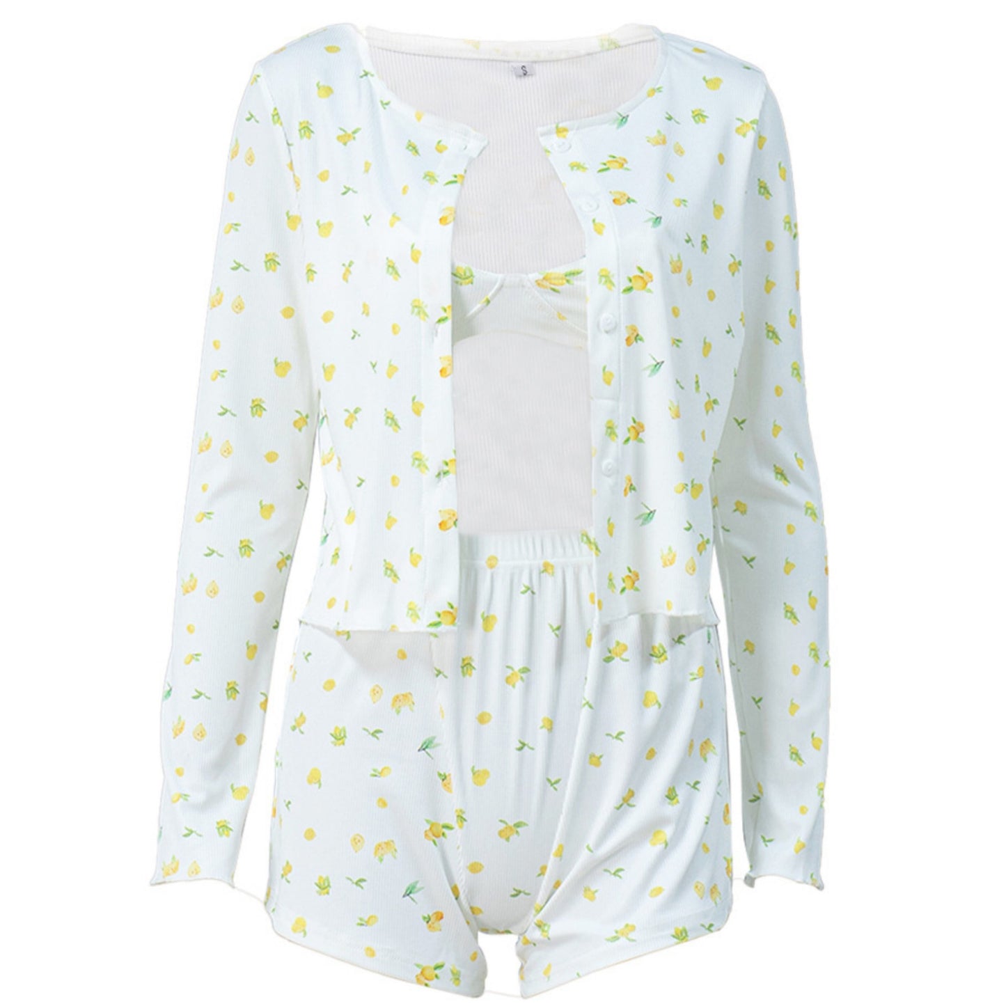 Anna-Kaci Lounge Women's 3-Piece Floral Print Loungewear Set with Bra Top, High-Waisted Shorts, and Long Sleeve Cardigan