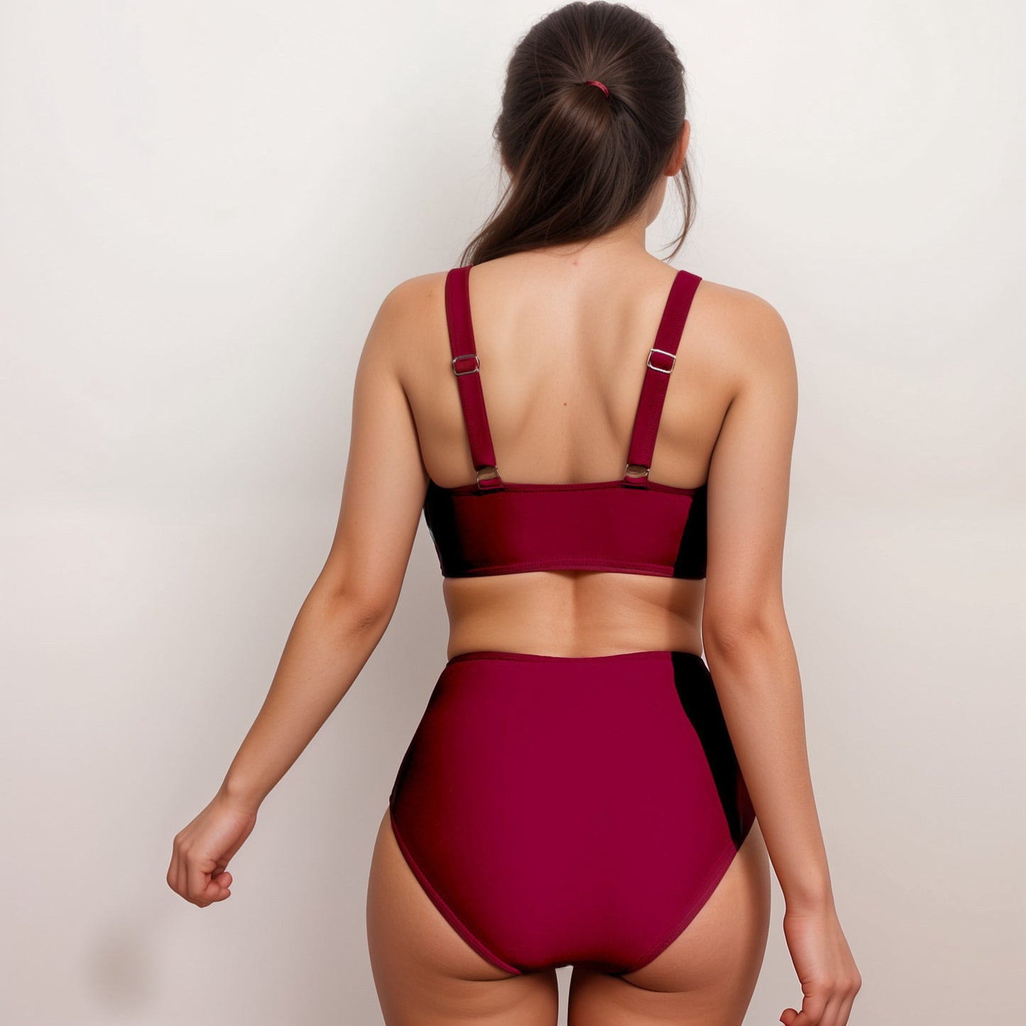 Anna-Kaci Swim Women's Two Piece Swimsuit with Mesh Trim Deep V Neck Bikini Top and High Waisted Ruched Bottoms