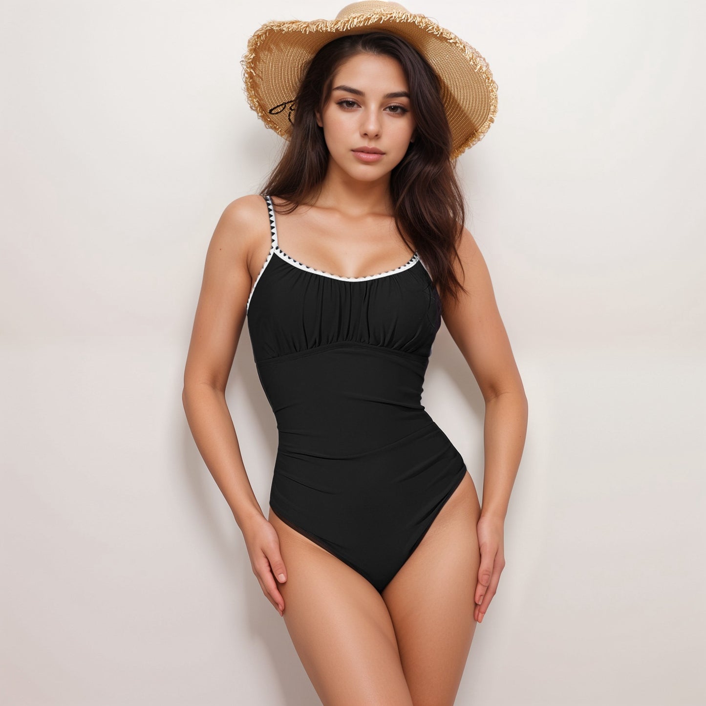 Anna-Kaci Swim Women's One Piece Swimsuit with Scallop Trim Straps and Shirred Bust Detail
