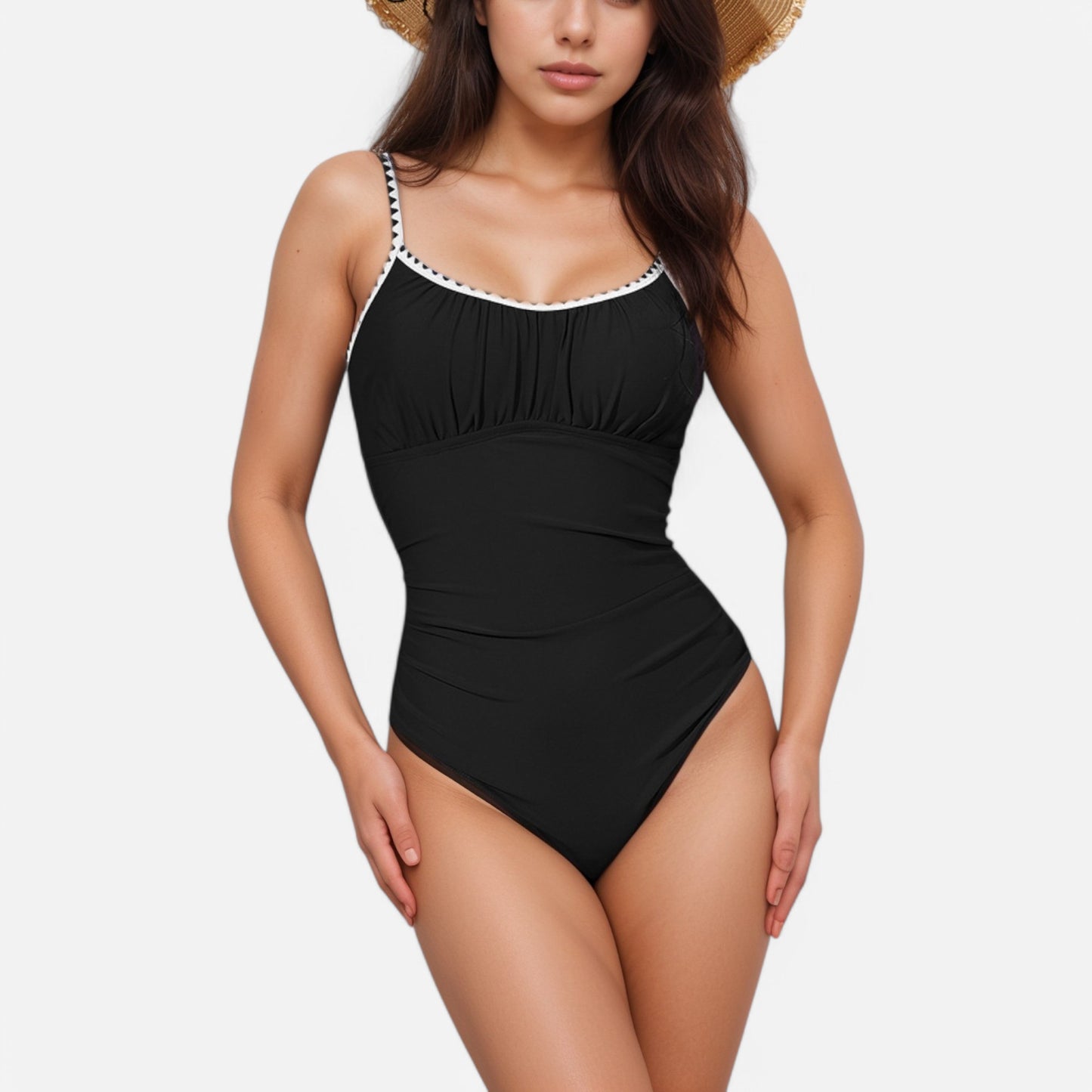 Anna-Kaci Swim Women's One Piece Swimsuit with Scallop Trim Straps and Shirred Bust Detail