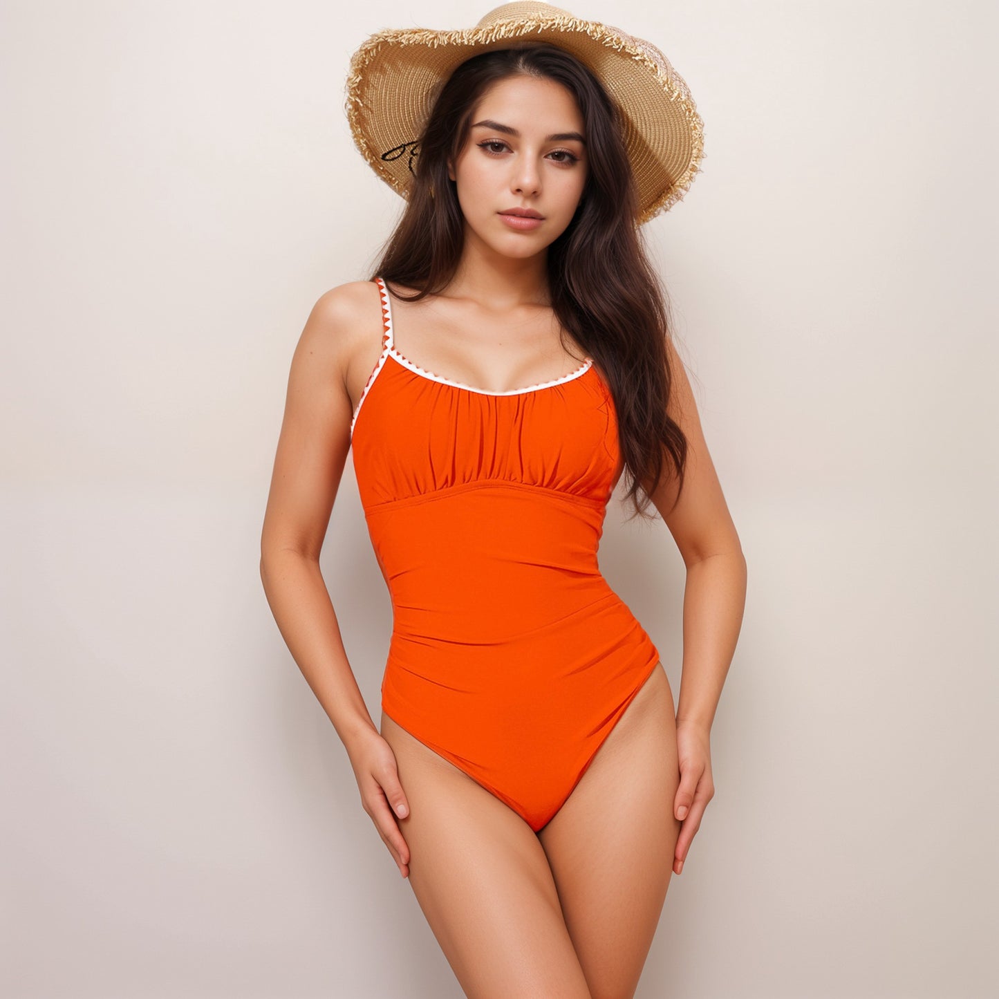 Anna-Kaci Swim Women's One Piece Swimsuit with Scallop Trim Straps and Shirred Bust Detail