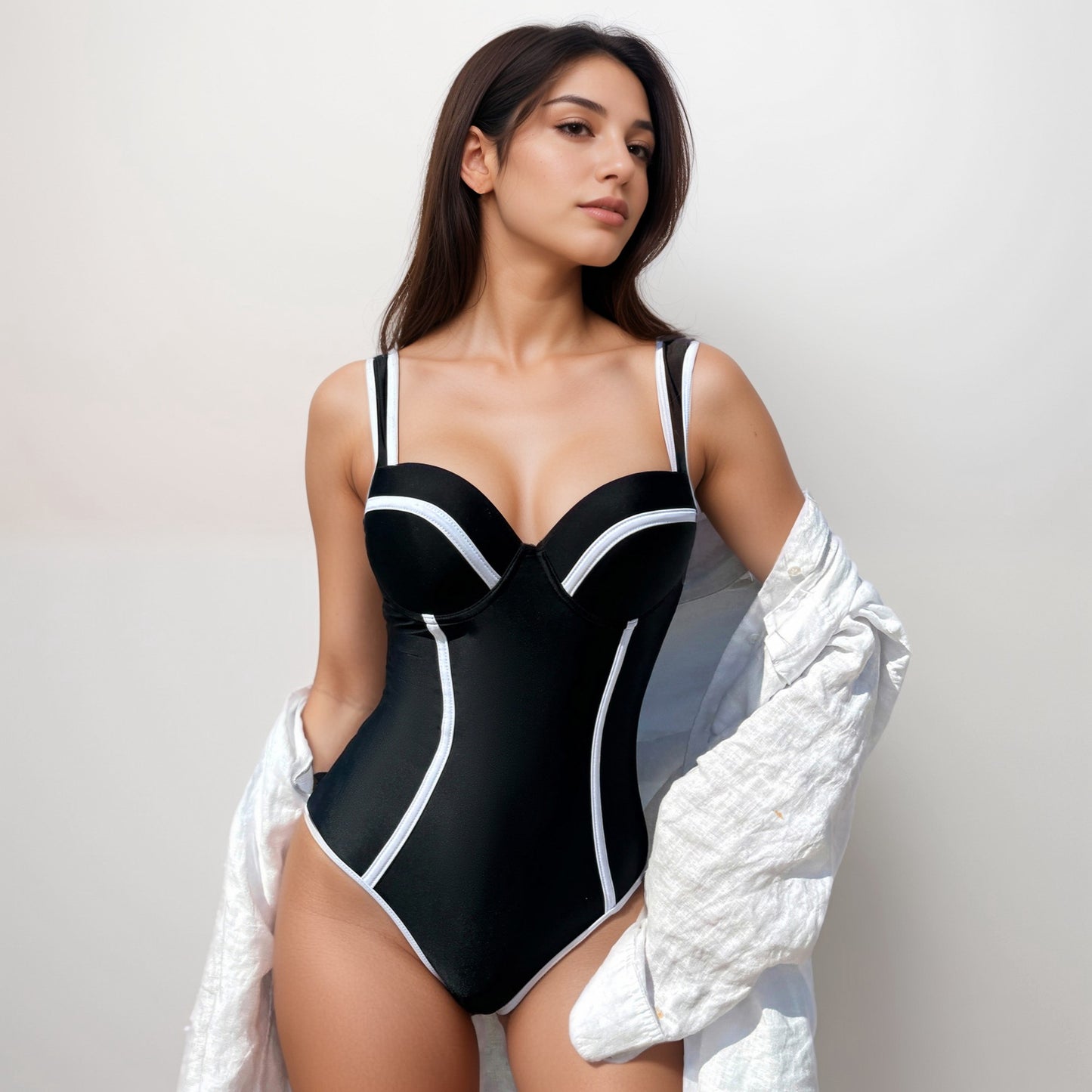 Anna-Kaci Swim Women's One Piece Swimsuit with Colorblock Piping and Molded Underwire Cups