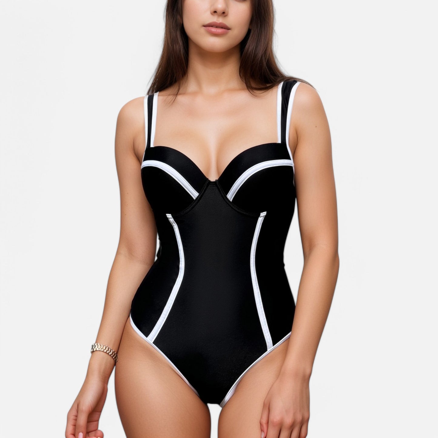 Anna-Kaci Swim Women's One Piece Swimsuit with Colorblock Piping and Molded Underwire Cups