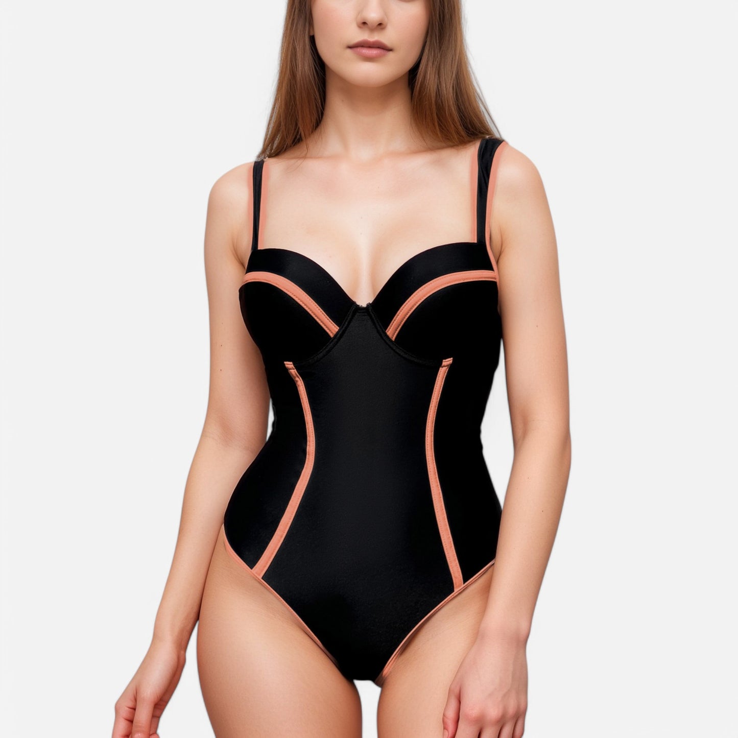 Anna-Kaci Swim Women's One Piece Swimsuit with Colorblock Piping and Molded Underwire Cups