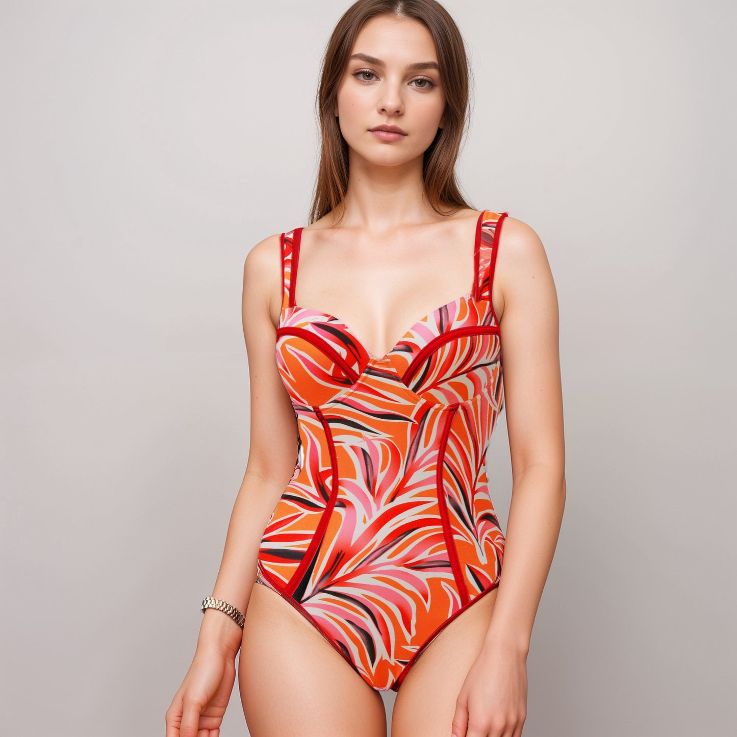 Anna-Kaci Swim Women's One Piece Swimsuit with Colorblock Piping and Molded Underwire Cups