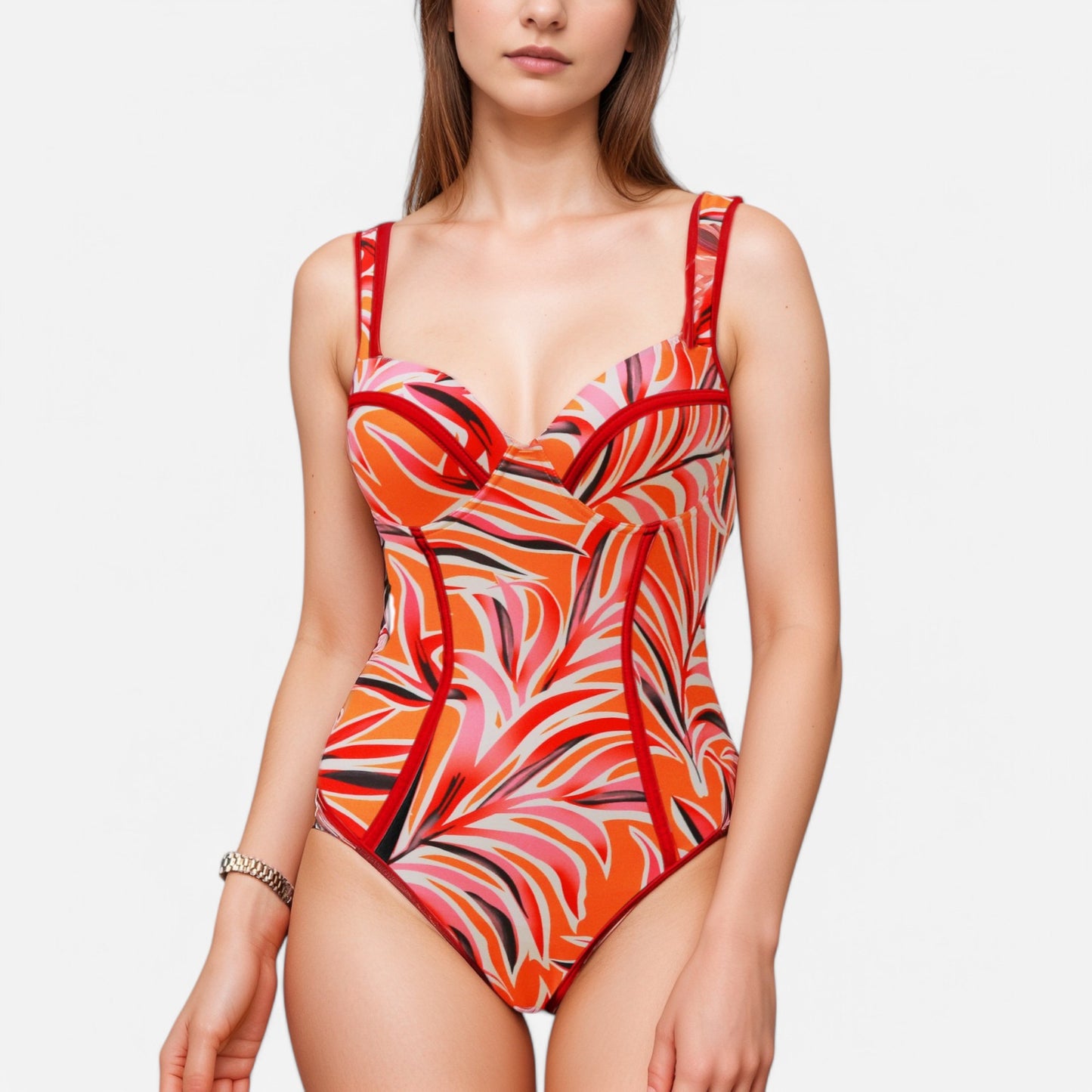 Anna-Kaci Swim Women's One Piece Swimsuit with Colorblock Piping and Molded Underwire Cups