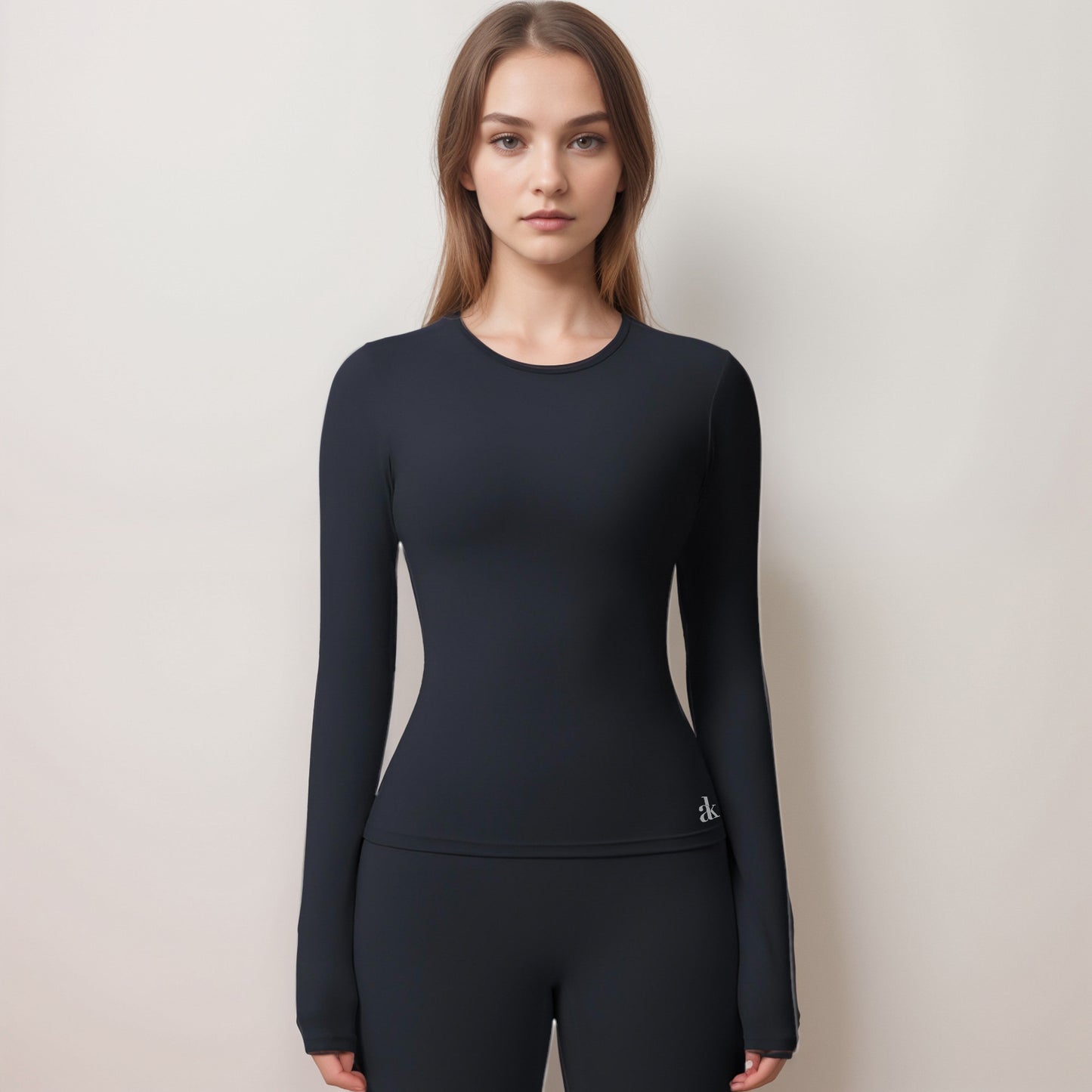 Anna-Kaci Women's Long Sleeve Active Top with Crew Neckline Seamless Fitted Silhouette and Thumbhole Cuffs for Layered Comfort