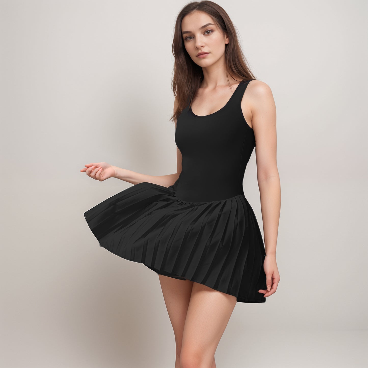 Anna-Kaci Women's Sleeveless Athletic Dress with Built-In Shorts Pleated Wrap Skirt and Stretch Fabric with Side Pocket
