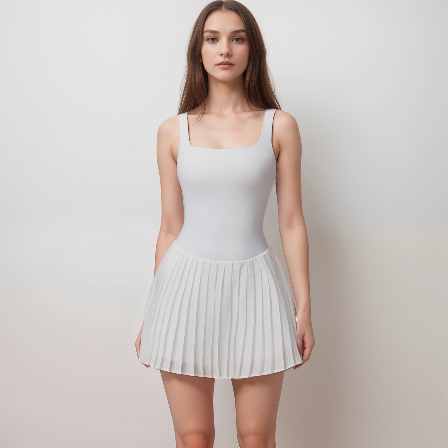 Anna-Kaci Women's Sleeveless Athletic Dress with Built-In Shorts Pleated Wrap Skirt and Stretch Fabric with Side Pocket