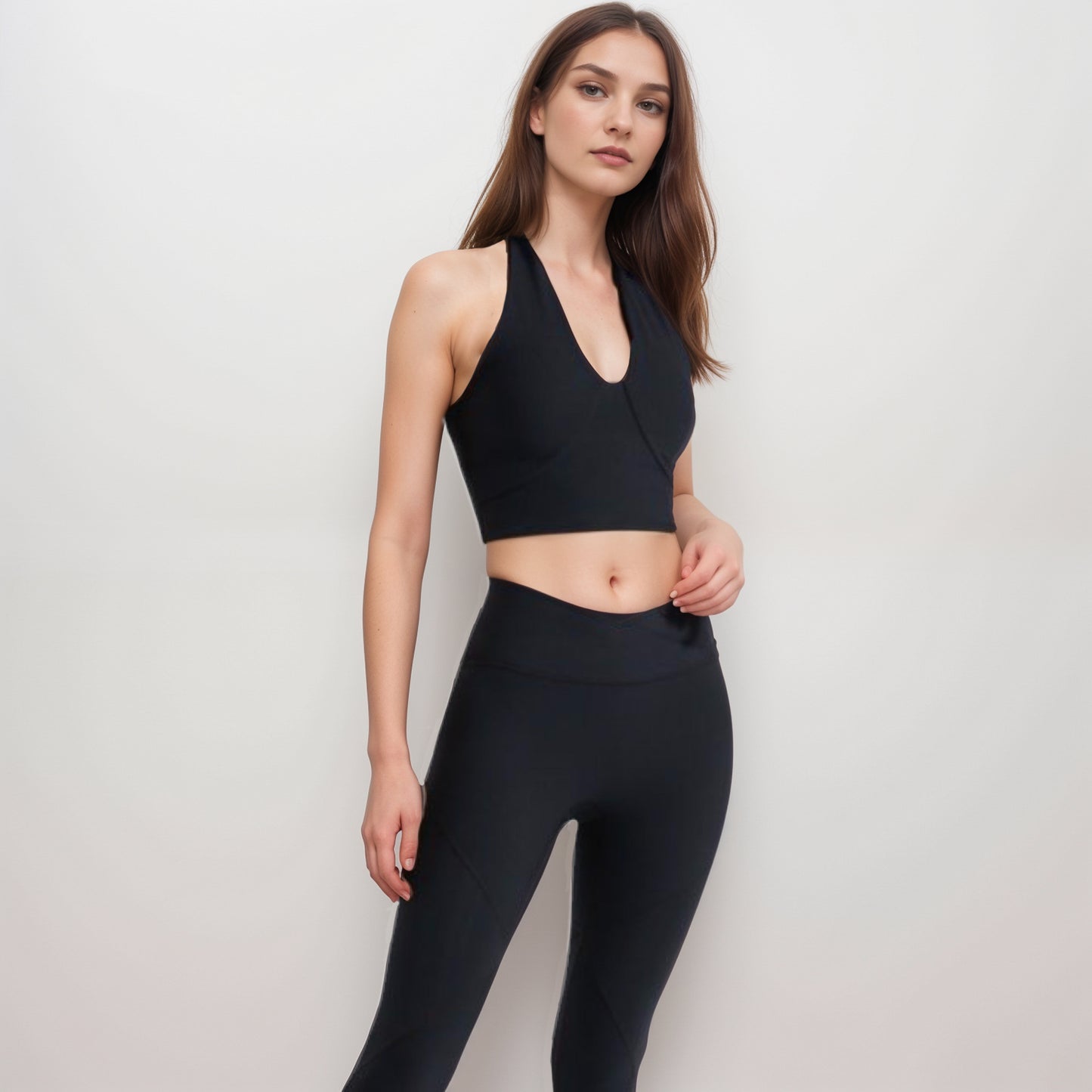 Anna-Kaci Women's Ribbed Halter Crop Tank Top with Deep V Neckline Seam Detailing and Stretch Fabric for Light Support Fit