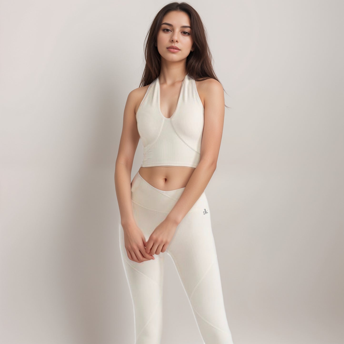 Anna-Kaci Women's Ribbed Halter Crop Tank Top with Deep V Neckline Seam Detailing and Stretch Fabric for Light Support Fit